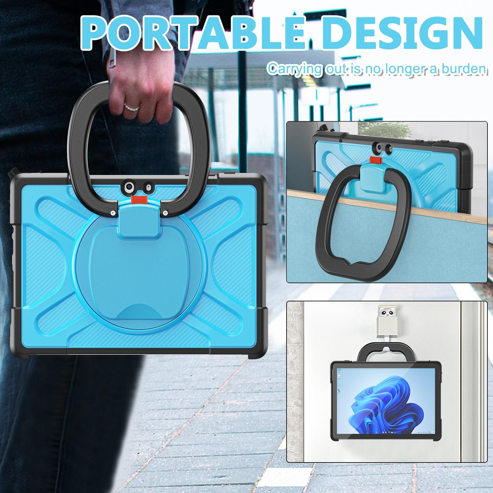 Pełne etui ochronne Kompatybilny z Microsoft Surface Go 4/ Surface Go 3/ Surface Go 2/ Surface Go 1 10,5-calowy pokrowiec Kompatybilny z klawiaturą Type Cover z podstawką, odporny na wstrząsy, wytrzym