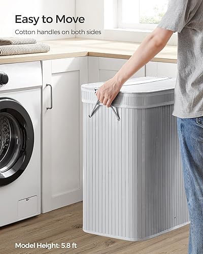 Miniatura 9 de SONGMICS Cesta de ropa sucia con tapa, Cesta de bambú para ropa sucia, Cesta de lavandería extraíble lavable a máquina, con asas, 26.4 galones, para