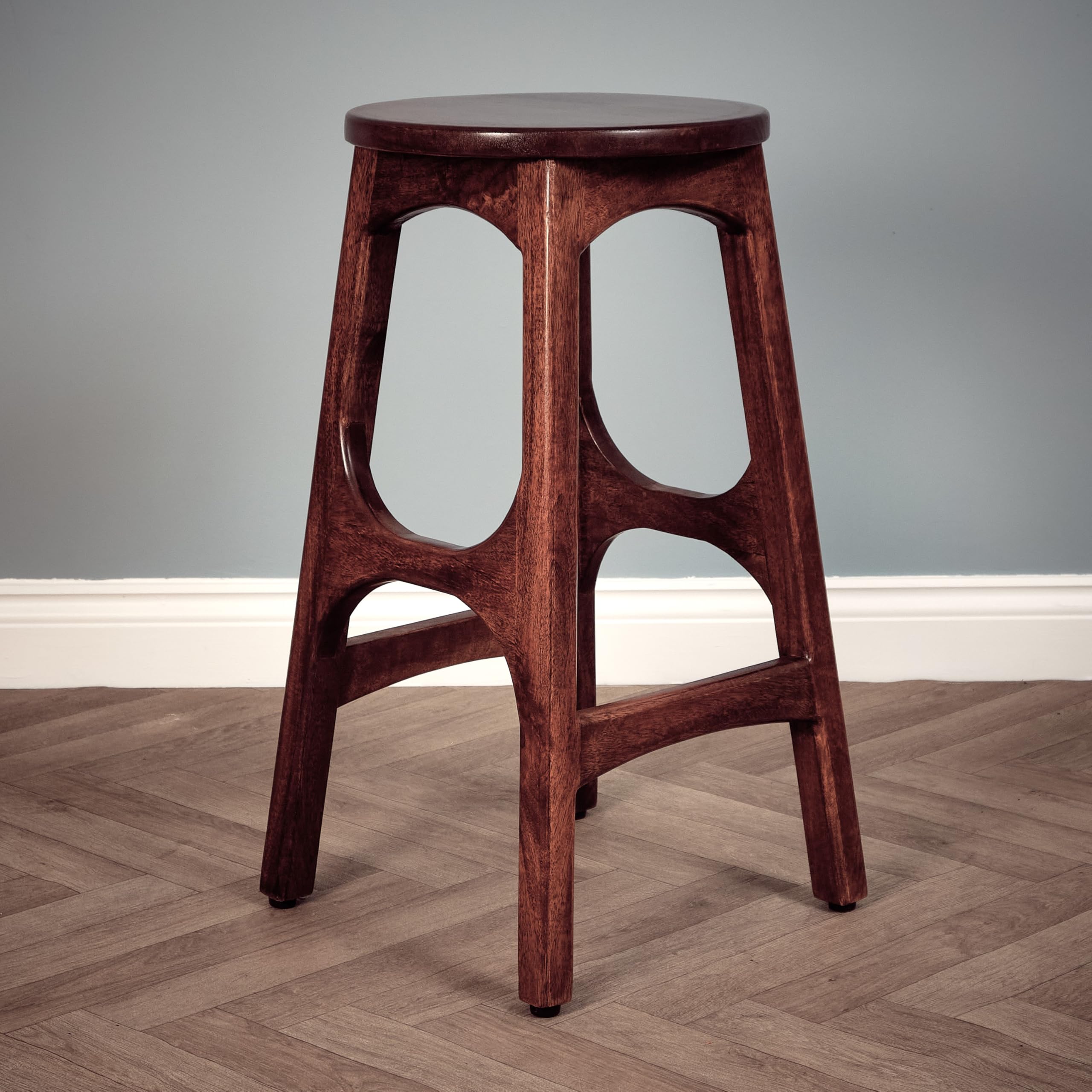 Elm home and garden Bar Kitchen Breakfast Bar Stool Solid Mango Wood Light Oak Finish Fully Assembled 70cm High (Dark)