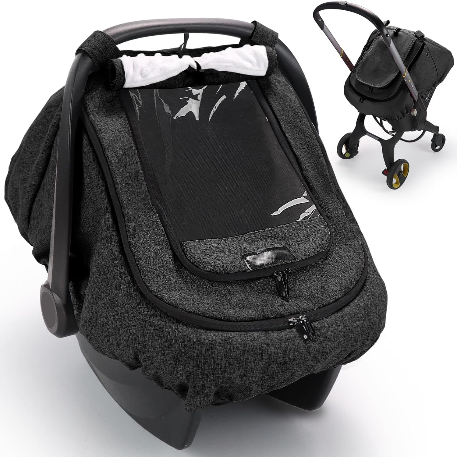 Waterproof Car Seat Cover for Baby, 2-Layer Car Seat Rain Cover with Clear Window & Sunshade & Mesh Cover, Universal Infant Carseat Canopy for Stroller, Protect from Rain and Snow – Black Waterproof Car Seat Cover for Baby, 2-Layer Car Seat Rain Cover with Clear Window & Sunshade & Mesh Cover, Universal Infant Carseat Canopy for Stroller, Protect from Rain and Snow – Black