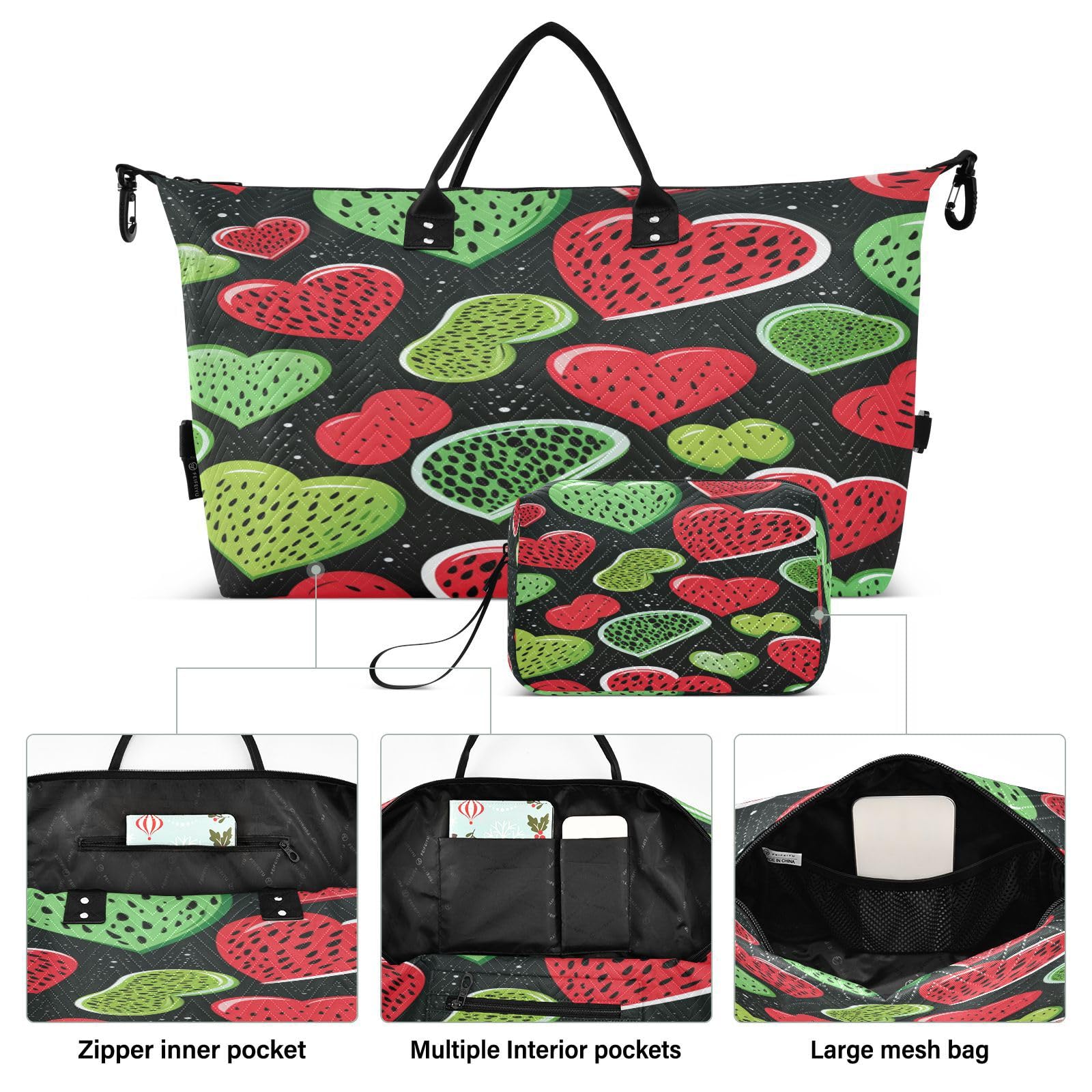 Summer Heart Pattern Sports Swim Gym Bag Weekender Duffel Travel Bags Handbag with Makeup Storage Bag for Girls Men