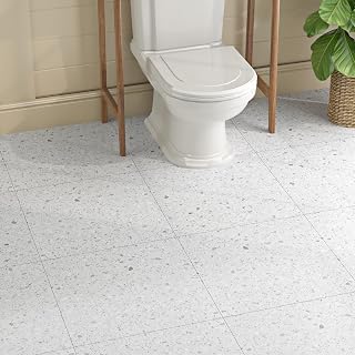 Livelynine Peel and Stick Floor Tile 32-Pack 12x12 White Granite Stick on Floor Tiles Waterproof Flooring for Bathroom Basement RV Kitchen Sticky Tiles Floor Stickers Self Adhesive Laminate Flooring