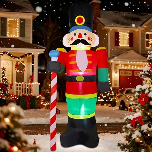 Miniatura 5 de yofit Soldado Cascanueces Inflable de Navidad de 8 Pies Decoraciones para Exteriores, Decoraciones Inflables Soldado de Santa con Luces LED para