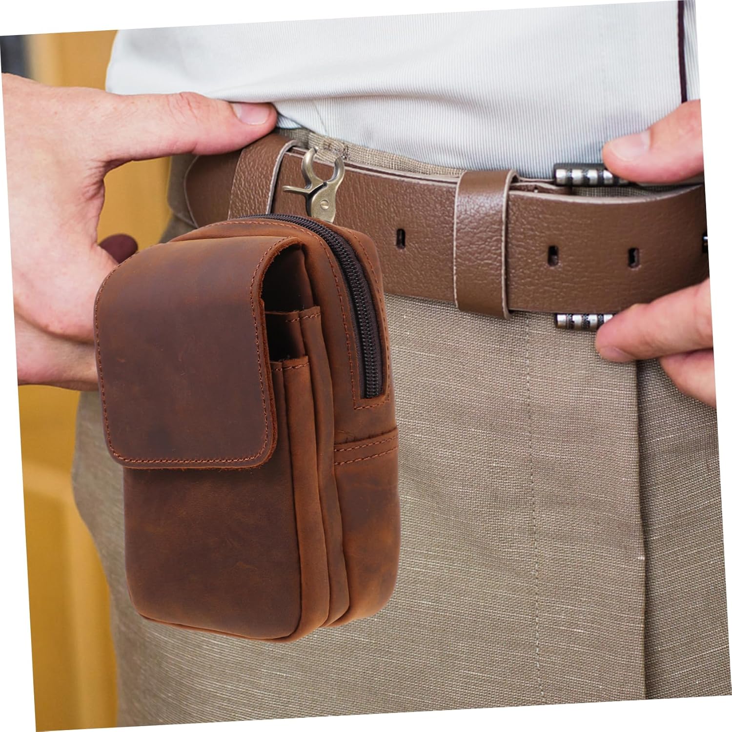 Leather Cell Phone Bag Small Man Fanny Pack Waist Pouch for Easy Access