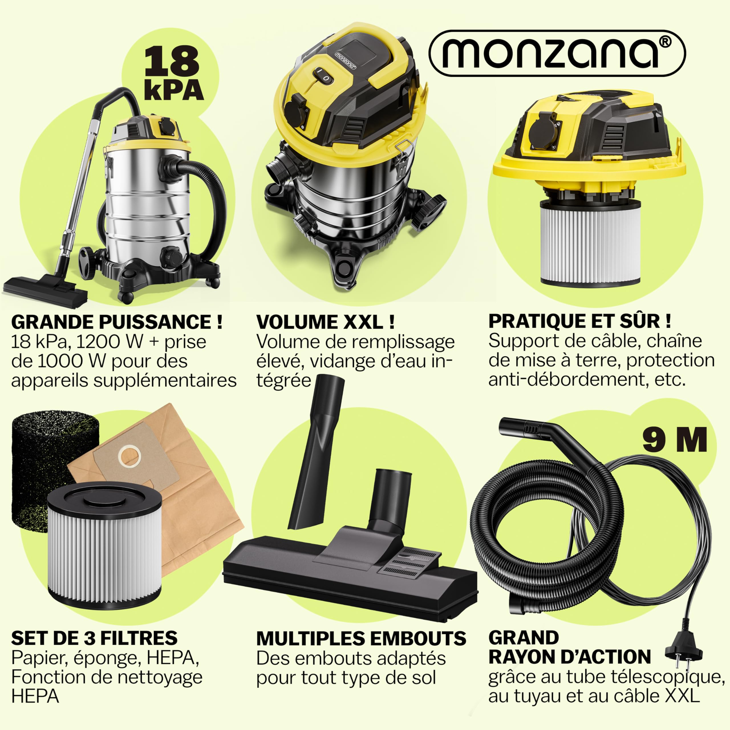 Monzana® Aspirateur Eau et poussière 30L avec Fonction soufflerie Aspirateur Multifonction 2200W