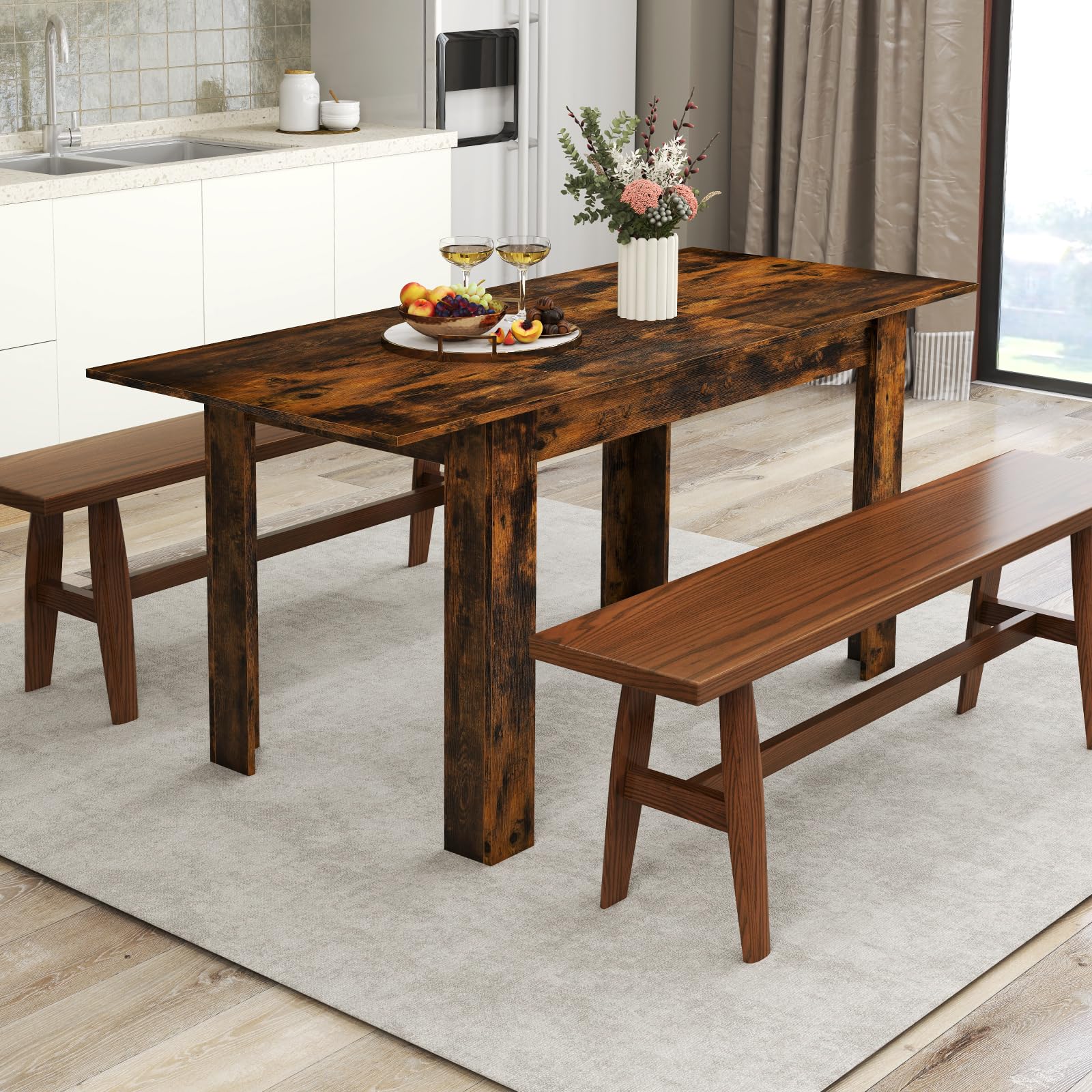 LIFEZEAL Tavolo Allungabile, Tavolo da Pranzo, Cucina, Sala da Pranzo, 120-158cm Piano Estensibile, per 4-6 Persone, Scrivania, Industriale, Salvaspazio, Rettangolare, in Legno, Max 110kg, Marrone