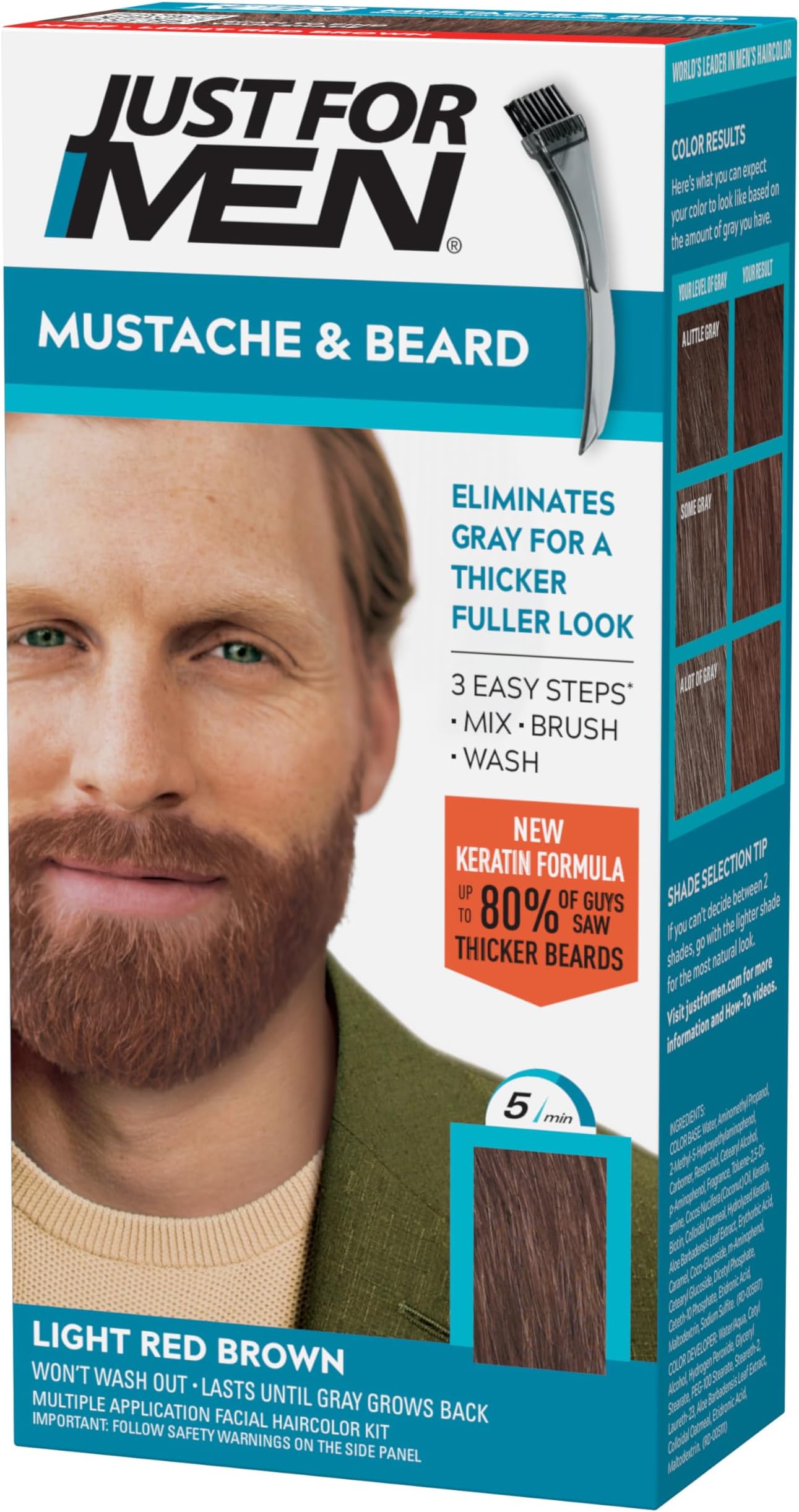 Mustache & Beard, multiple uses Beard Dye for Men with Brush, With Keratin Biotin Aloe and Coconut Oil for Healthy Facial Hair - Light Red Brown, M-27, Pack of 1 (Packaging May Vary)