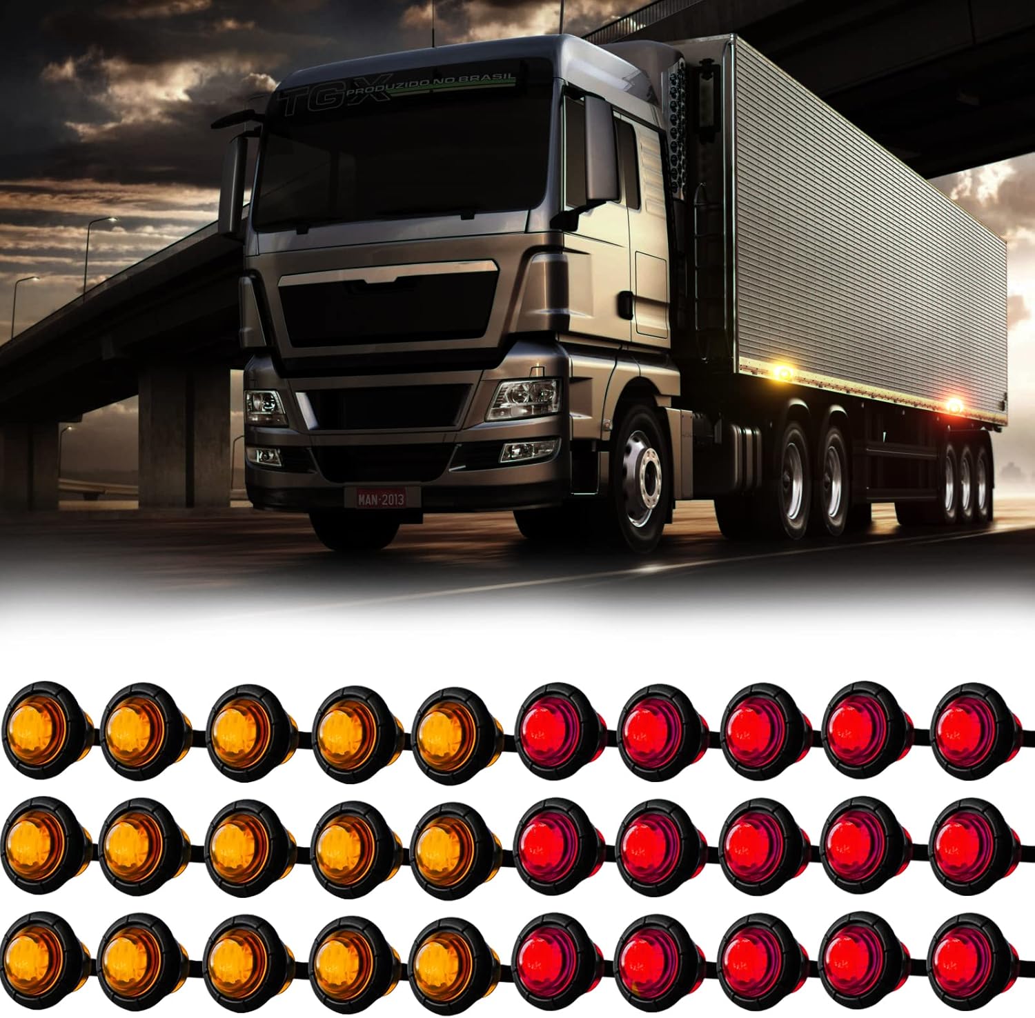 Sidaqi 30PCS Round 3/4" LED Marker Lights Amber&Red 12VDC