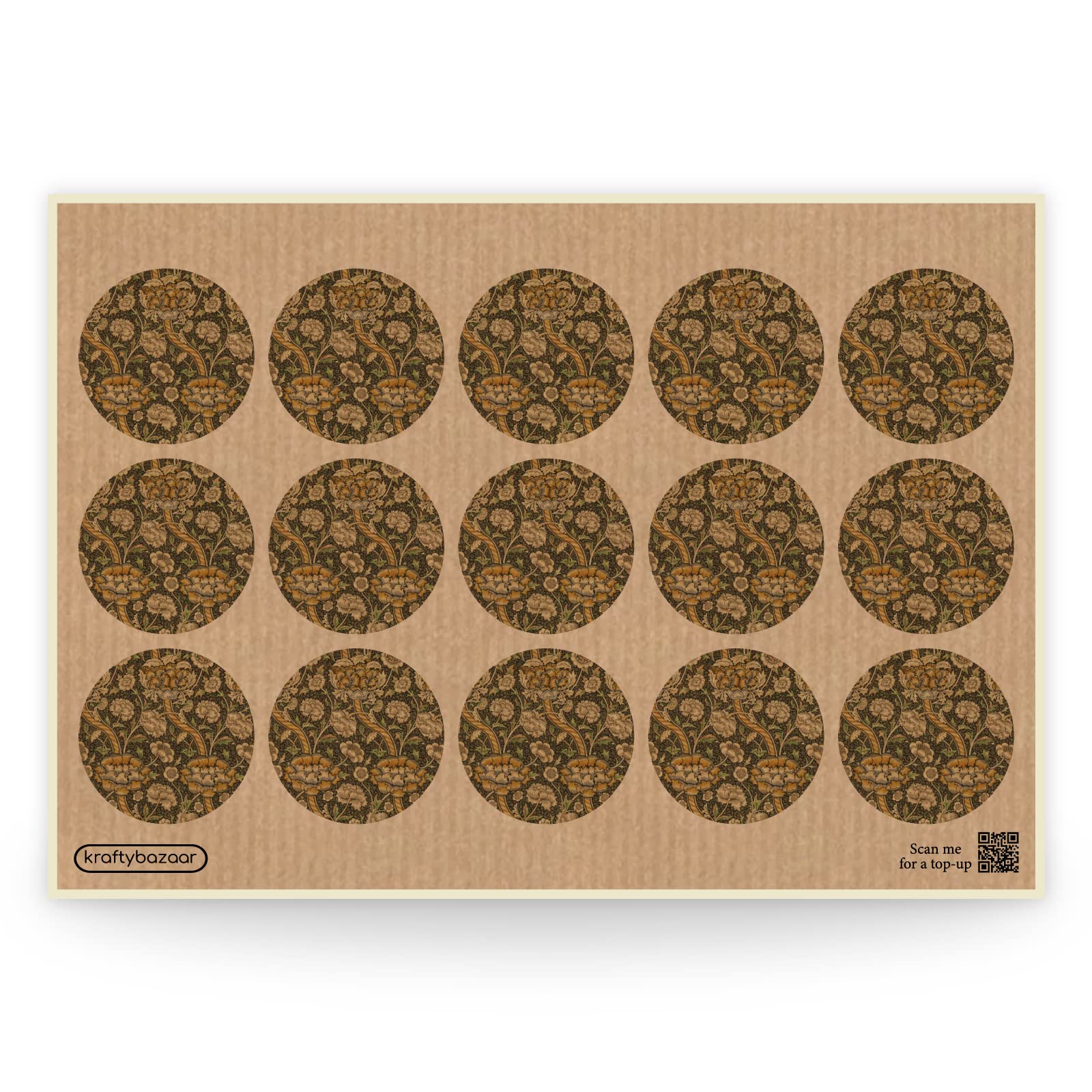 William Morris Gold Madder Paper Labels, 37mm Self-Adhesive Stickers, Multipack Stationery Craft Decor Labels (Kraft Paper Labels, Pack of 540 Labels)