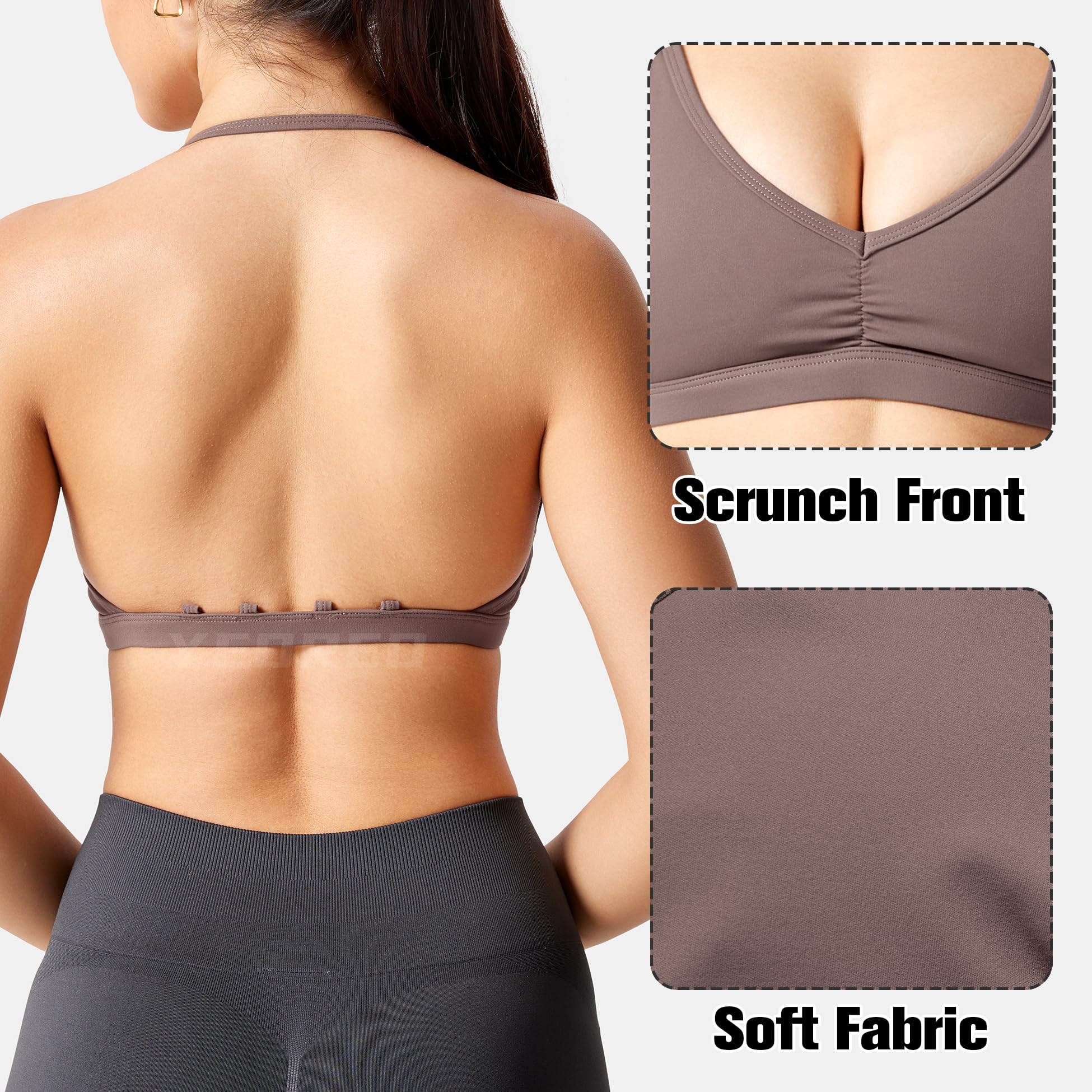 YEOREO Biustonosze sportowe dla kobiet wyściełany biustonosz treningowy bez pleców Karlena Low Impact Criss Cross Yoga Crop Tank Top