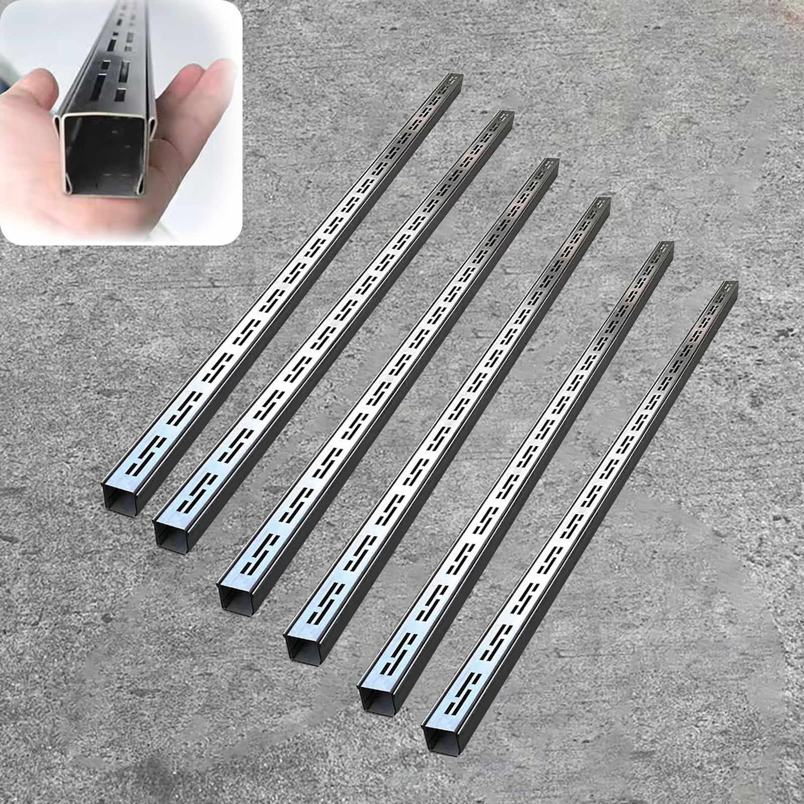 Rejilla Desague Jardin Sistema de Drenaje de Zanja de Acero Inoxidable de 5 Cm de Ancho, Tubo de Drenaje de Canal de Drenaje Estrecho con Rejilla de Metal, Kit de Drenaje de Zanja para Canaletas(6 PCS