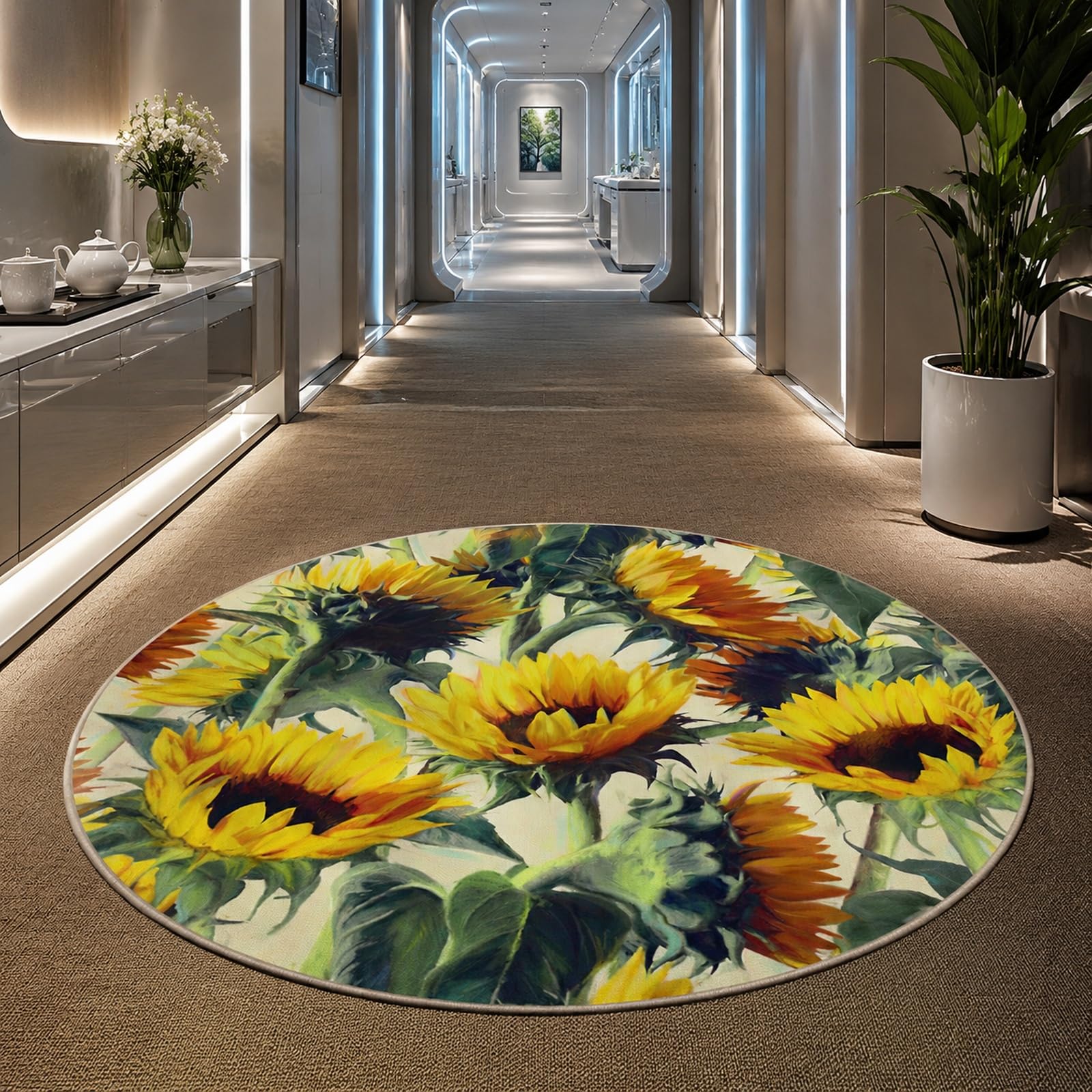 Tapis rond fleurs jaunes 80 cm personnalisé de haute qualité