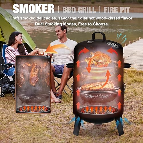 Miniatura 3 de Ahumador de carbón de 16 pulgadas, parrilla vertical 3 en 1 resistente, hoguera al aire libre de 402 pulgadas cuadradas, parrilla versátil para