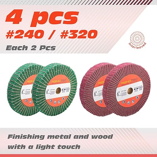 Miniatura 3 de Rueda de solapa de 6 pulgadas, rueda de pulido abrasiva no tejida, grosor de 1 pulgada, eje de 34 pulgadas, para amoladora de banco (grano 240