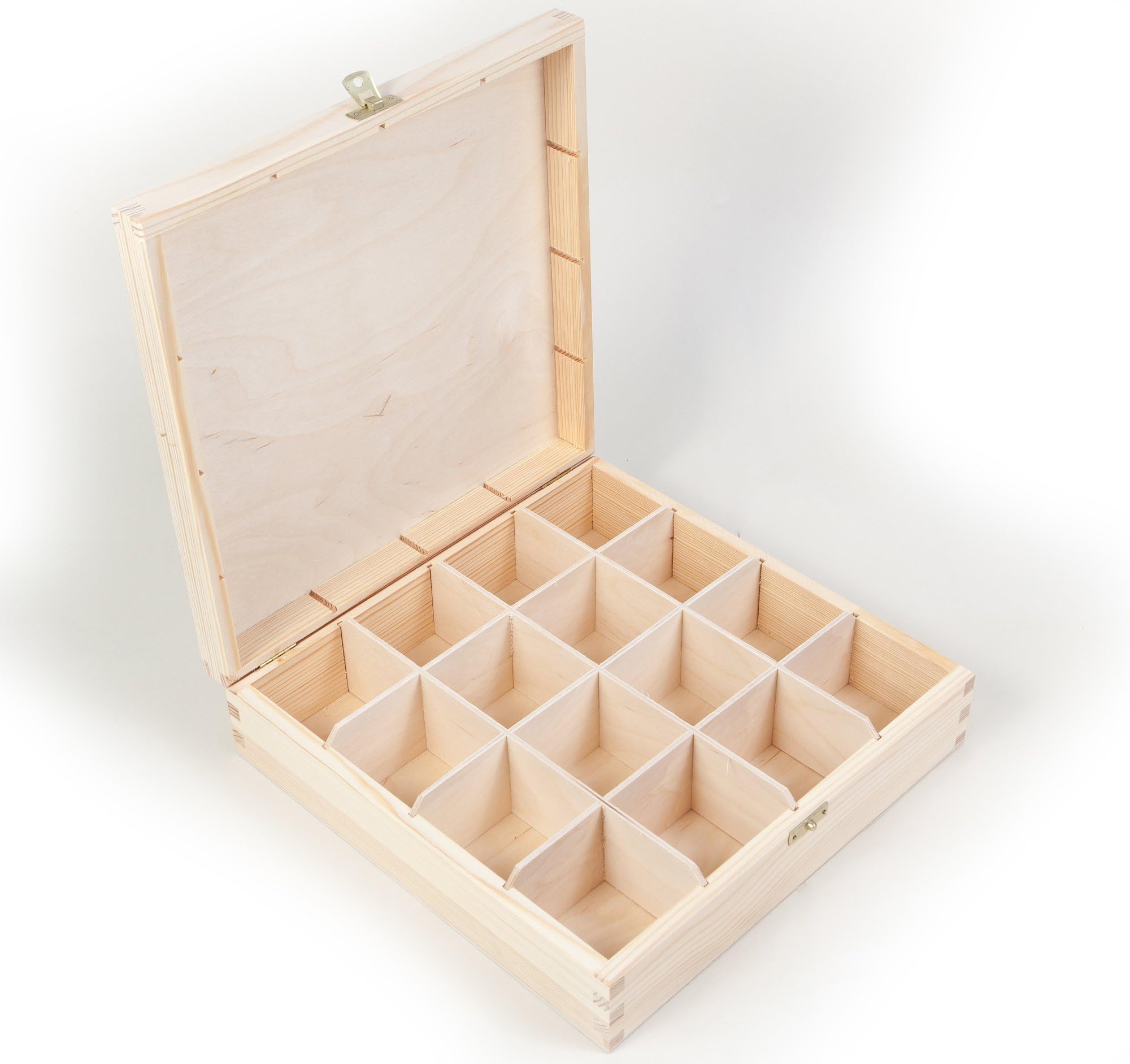 WOODEN TEA BOX 16/ UNPAINTED NEW WOODEN TEA BOX 16 SECTIONS/ART CRAFT DECOUPAGE