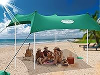 Vista 10 de UMARDOO - Toldo de playa familiar con 4 postes de aluminio, sombra de playa desplegable con bolsa de transporte (azul, 10 x 9 pies)