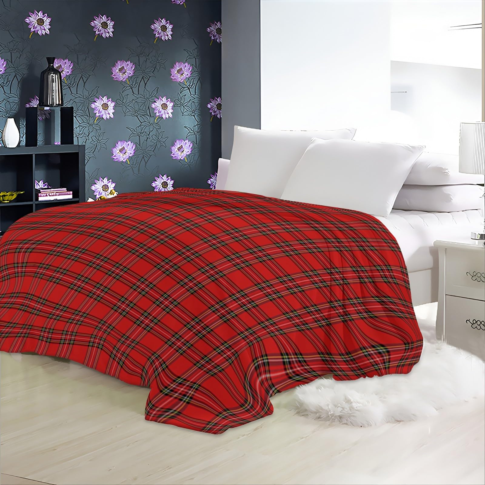 Coperta Plaid in Flanella di Pile Motivo scozzese rosso 180x200 cm Super Morbida e Calda Coperta in Microfibra Letto Matrimoniale Singolo, Coperte per Bambina Bambino Regalo