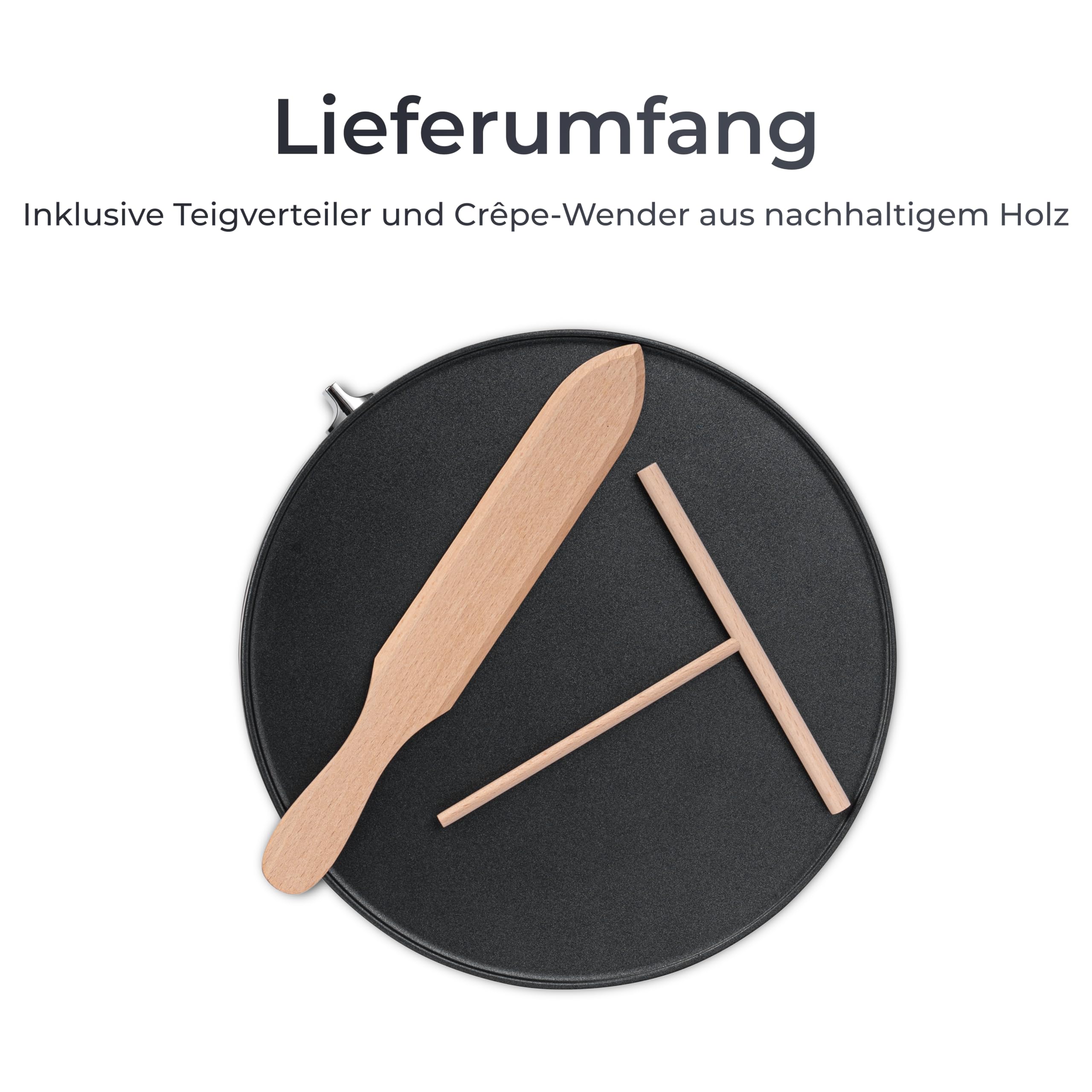 KLAMER Crepes Maker, Backfläche mit 30cm Ø, antihaftbeschichtete Platte, inkl. Teigverteiler und Wender aus Holz, Crepes Eisen für Crepes, Pancakes & Tortilla, 1400W