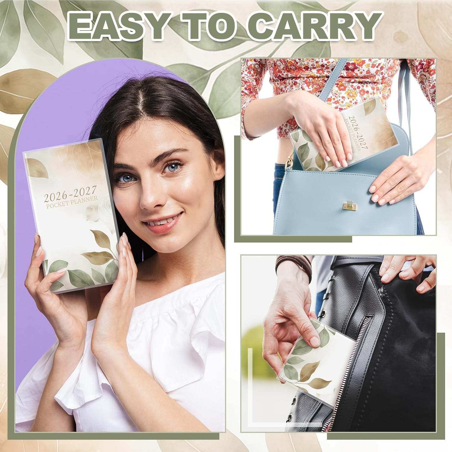 Condition photo showing New/Like New for ReliThick 2026-2027 Pocket Calendar for Purse Small Monthly Planner for Women Handy Weekly Pocket Planner Journal Notebook Christmas New Year Gift Sister Friends Women (2026-2027, Boho Leaves) 2026-2027 Boho Leaves
