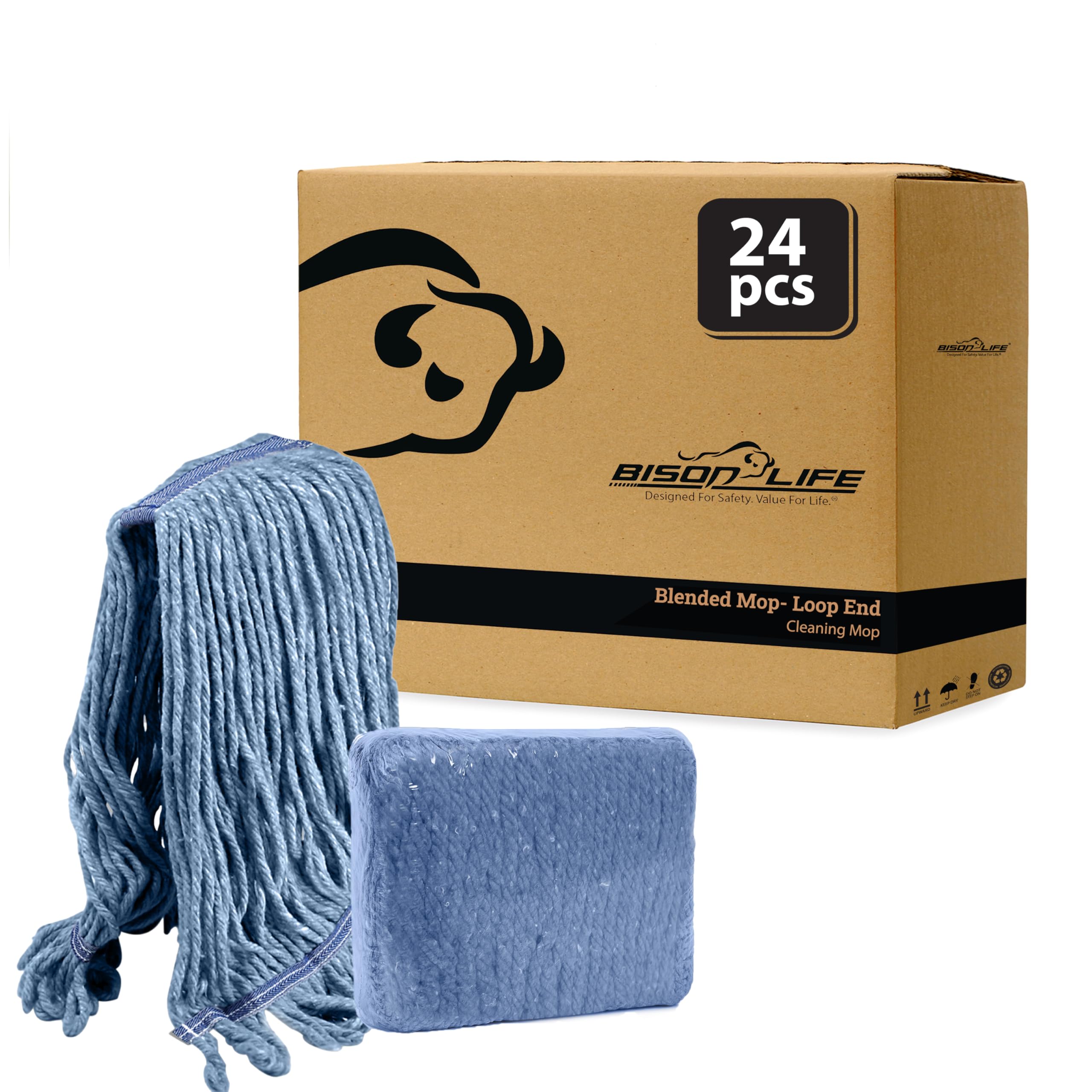 HEAVY DUTY Commercial Universal Headband Blend Mop, Blue (Case of 24)