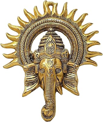 Sponsored Ad - RSN Brass Wall Hanging Ganesha Idol for Home Decoration Hall Living Room, Diwali Decoration, 8 x 9.5 Inches