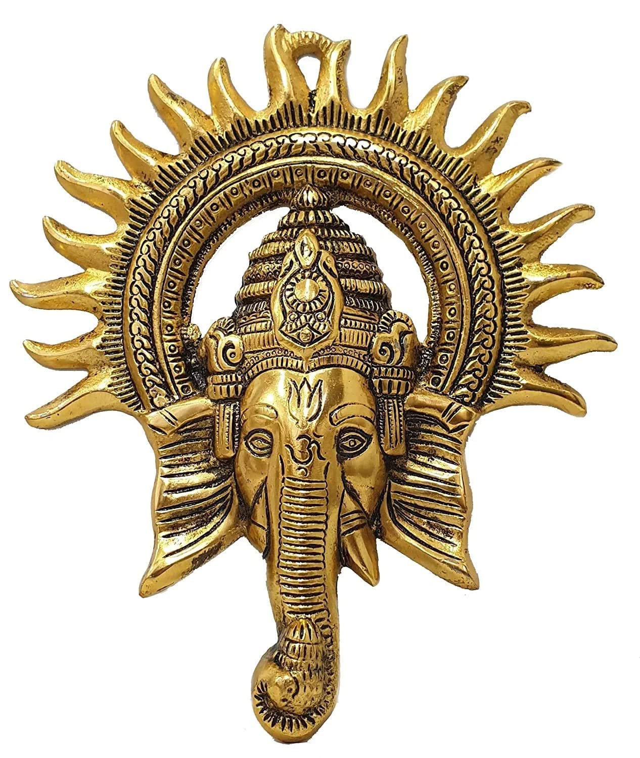 RSN Metal Ganesha Wall Hanging Sculpture - Lord Ganesh Idol for Home Entrance & Office Decor - Lucky Feng Shui Religious Gift Article & Decorative Showpiece (8 x 9.5 Inch) 4