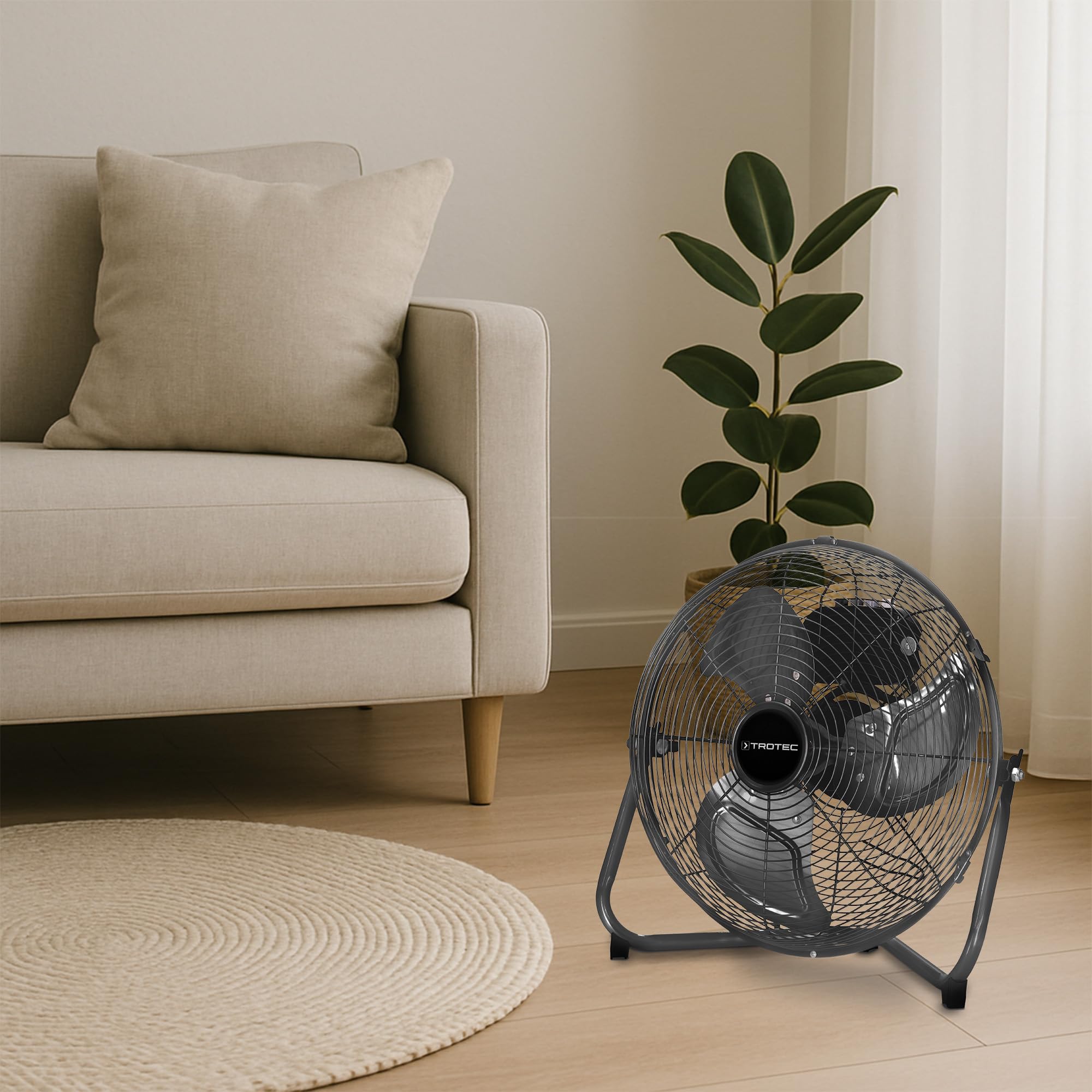 TROTEC Ventilateur au sol TVM 15 – 115 W, Ø 43 cm, 3 vitesses, inclinaison 120°, poignée & rangement câble
