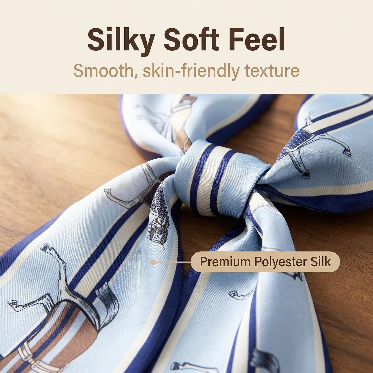 Women’s Skinny Scarf Set, 4 Pack Silk-Feel Satin Hair & Bag Scarves, Long Styling Accessories 15” x 57” image 2