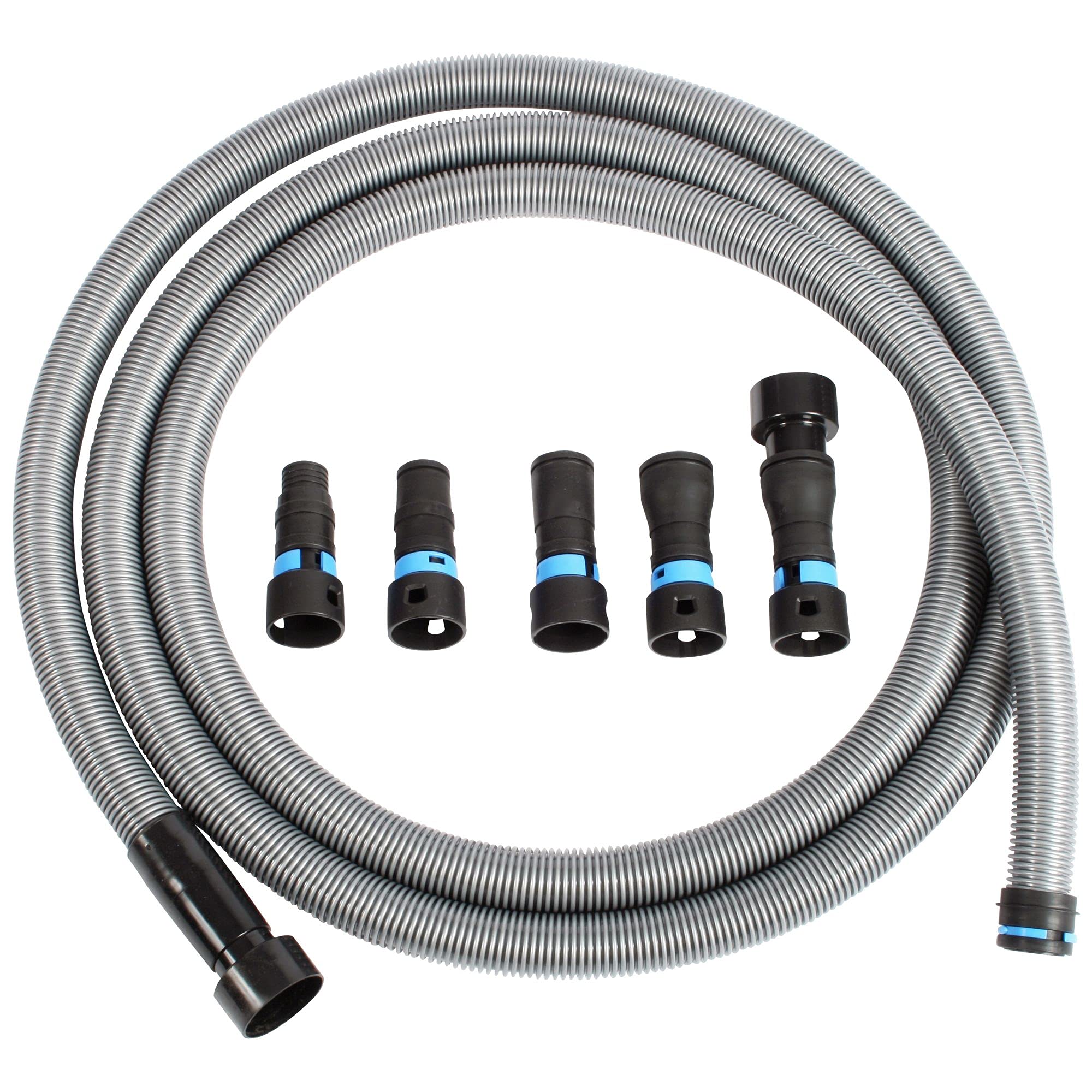Cen-Tec Systems Silver 94709 Quick Click 5M Hose For Home And Shop Vacuums With Five Piece Power Tool Adaptor Set For Dust Collection