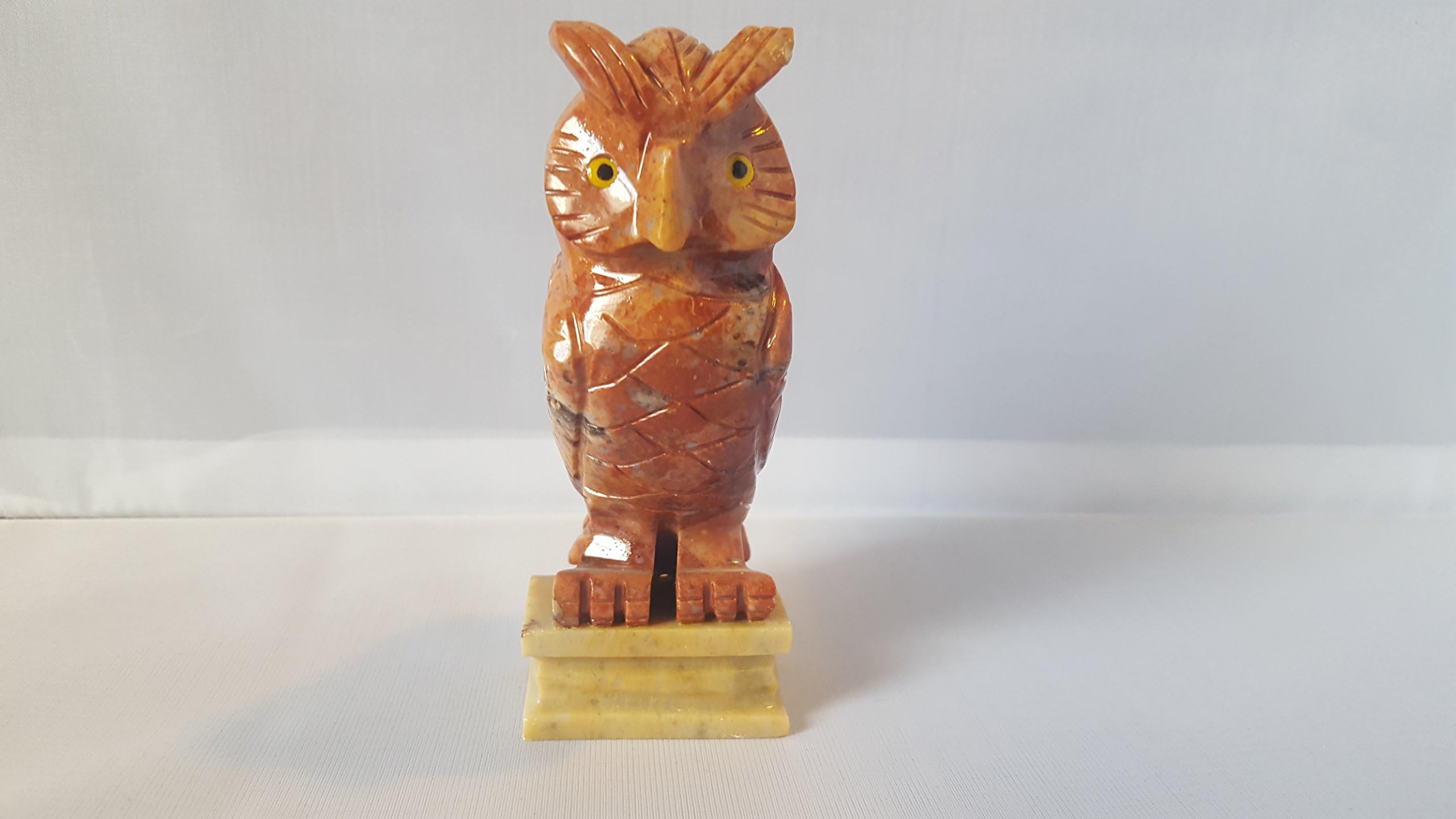 Soapstone Owl on Books Figurine 4.0"h Owl Stone Carving