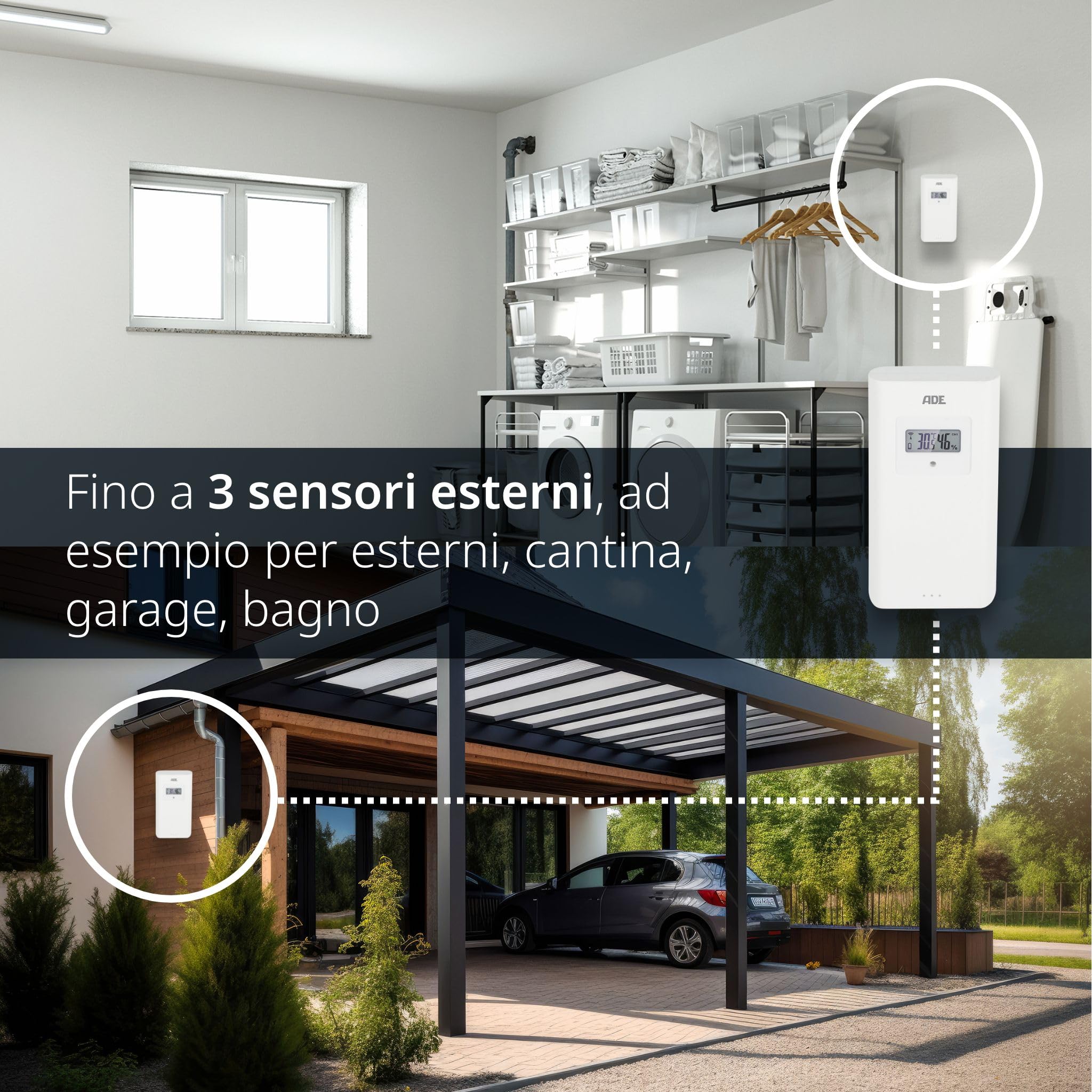 ADE Stazione meteorologica digitale con sensore esterno | temperatura interna/esterna | igrometro, barometro, previsioni tempo | raccomandazione di ventilazione | sveglia | alimentatore incl.