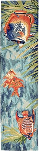 Miniatura 2 de Liora Manne Ravella - Alfombra duradera para interiores y exteriores, estabilizada a mano, con rayos UV, diseño tropical de peces oceánicos, 2 x 8