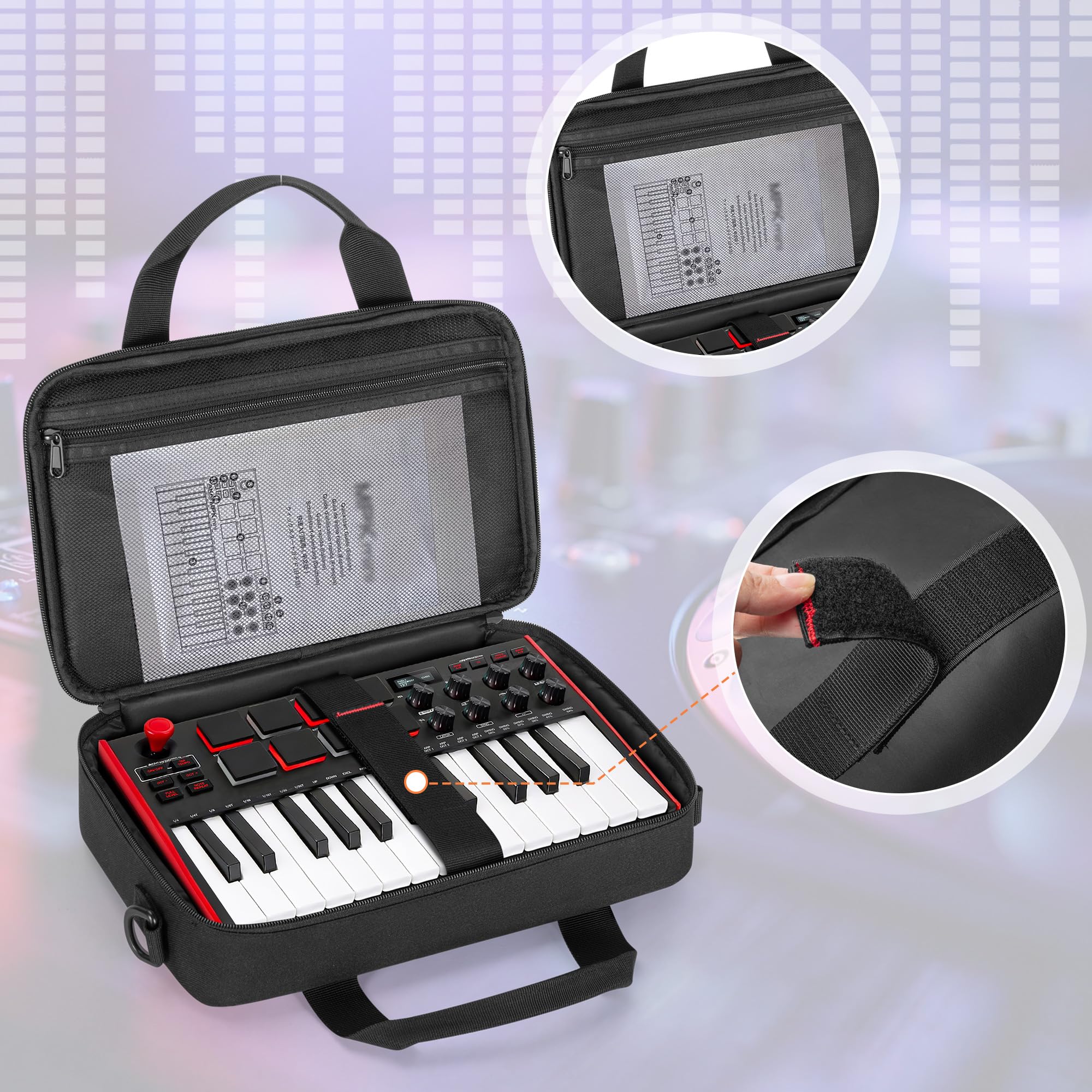 PGmoon Custodia Compatibile con Tastiera MIDI USB Akai Professional MPK Mini MK3 / MPK Mini Play MK3 a 25 Tasti, Borsa da Viaggio per Tastiera con Diverse Tasche per Accessori