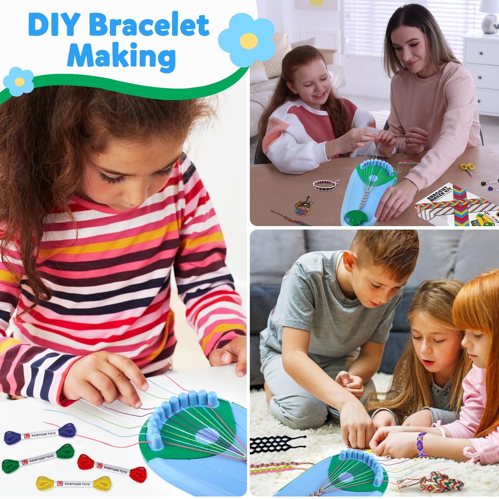 Plunack Kit para Hacer Pulseras Niñas, Kit de Manualidades para Niños Bricolaje 6-12 Años, Set Fabricación de Pulsera de Amistad, Regalos Navidad Cumpleaños Juguetes Niña 6 7 8 9 10 11 12 -Azul Verde
