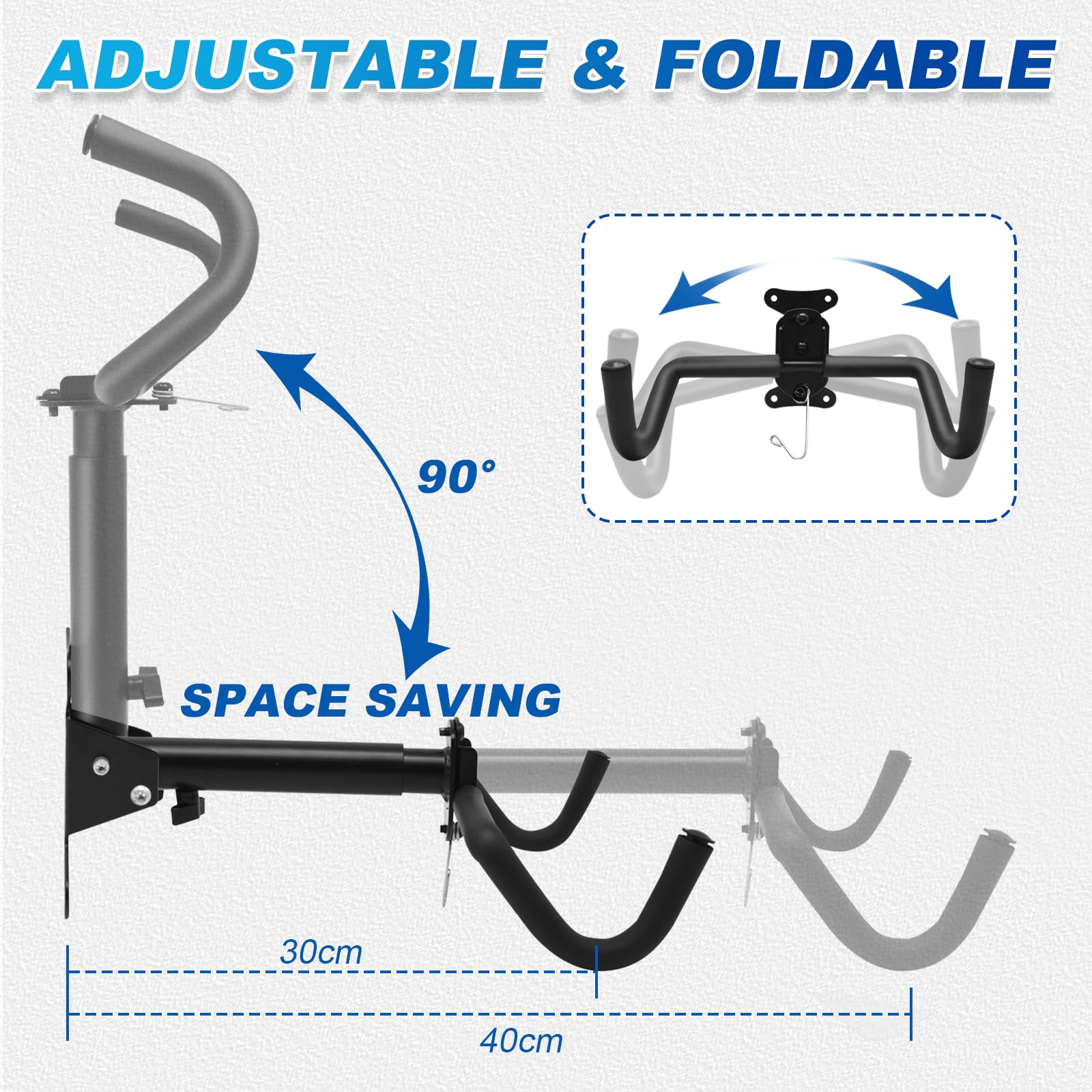 JNUYISW Bike Wall Mount, Adjustable Distance Foldable Bike Hanger with Helmet Hook - Image 3