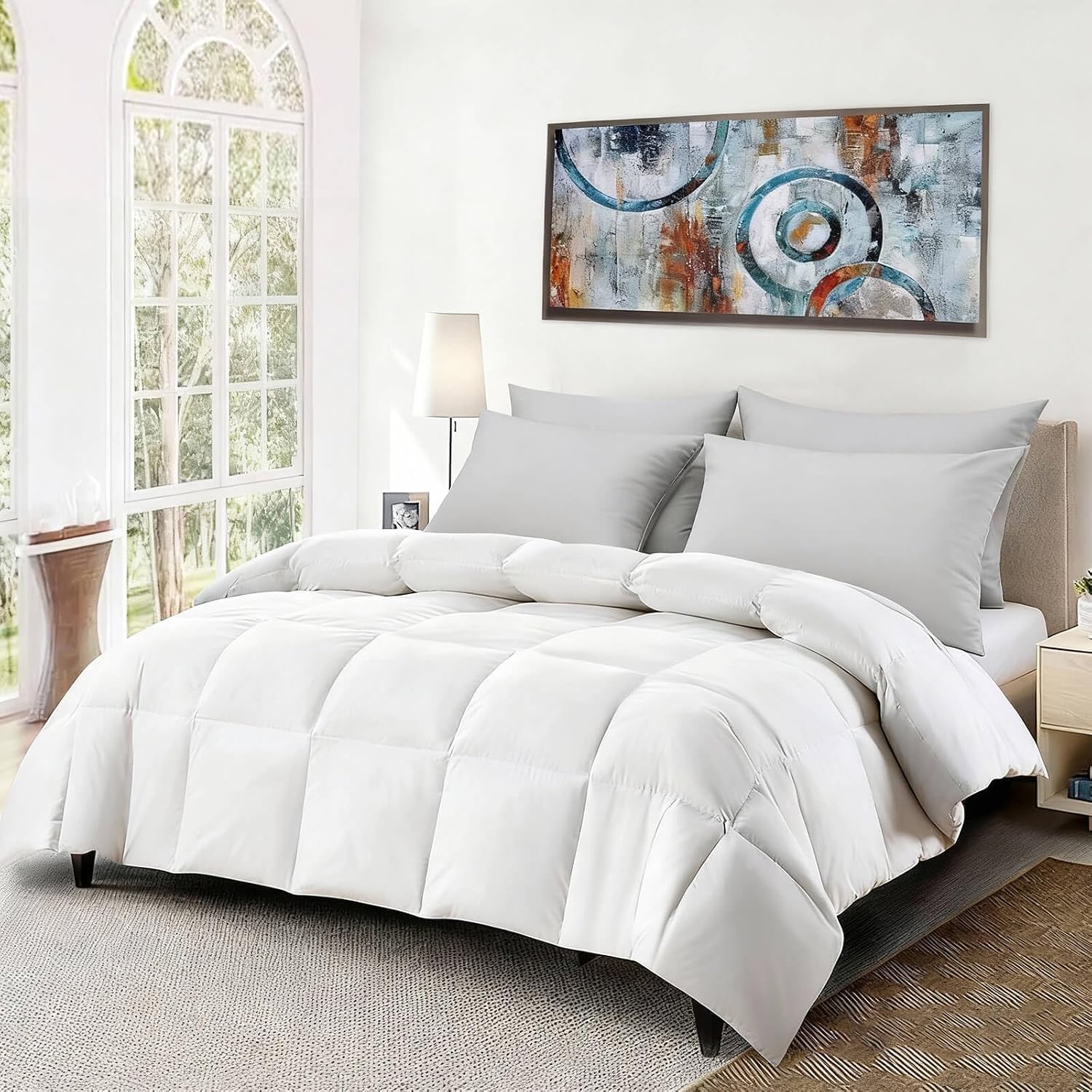 Flat Ultra Thin Bed Pillows Standard Size Pillow Set of 2 Extra Soft Down Alternative for Stomach Back Sleeper Light Grey 20x26inches