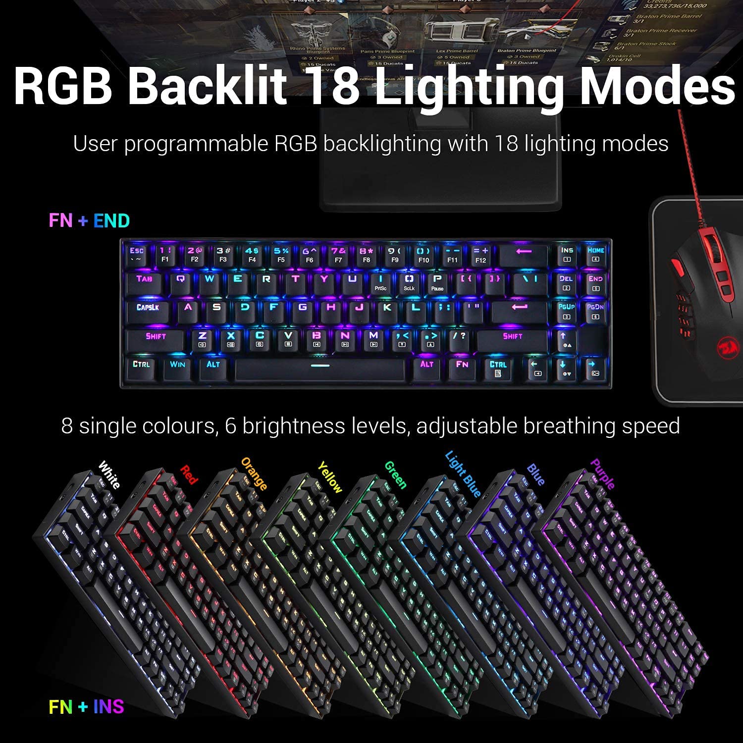Redragon K599 Diemos TKL RGB Backlit Wired/2.4Ghz Wireless Anti - Ghosting Mechanical Gaming Keyboard with Red Switch (Black) (K599) — Amazon image 3