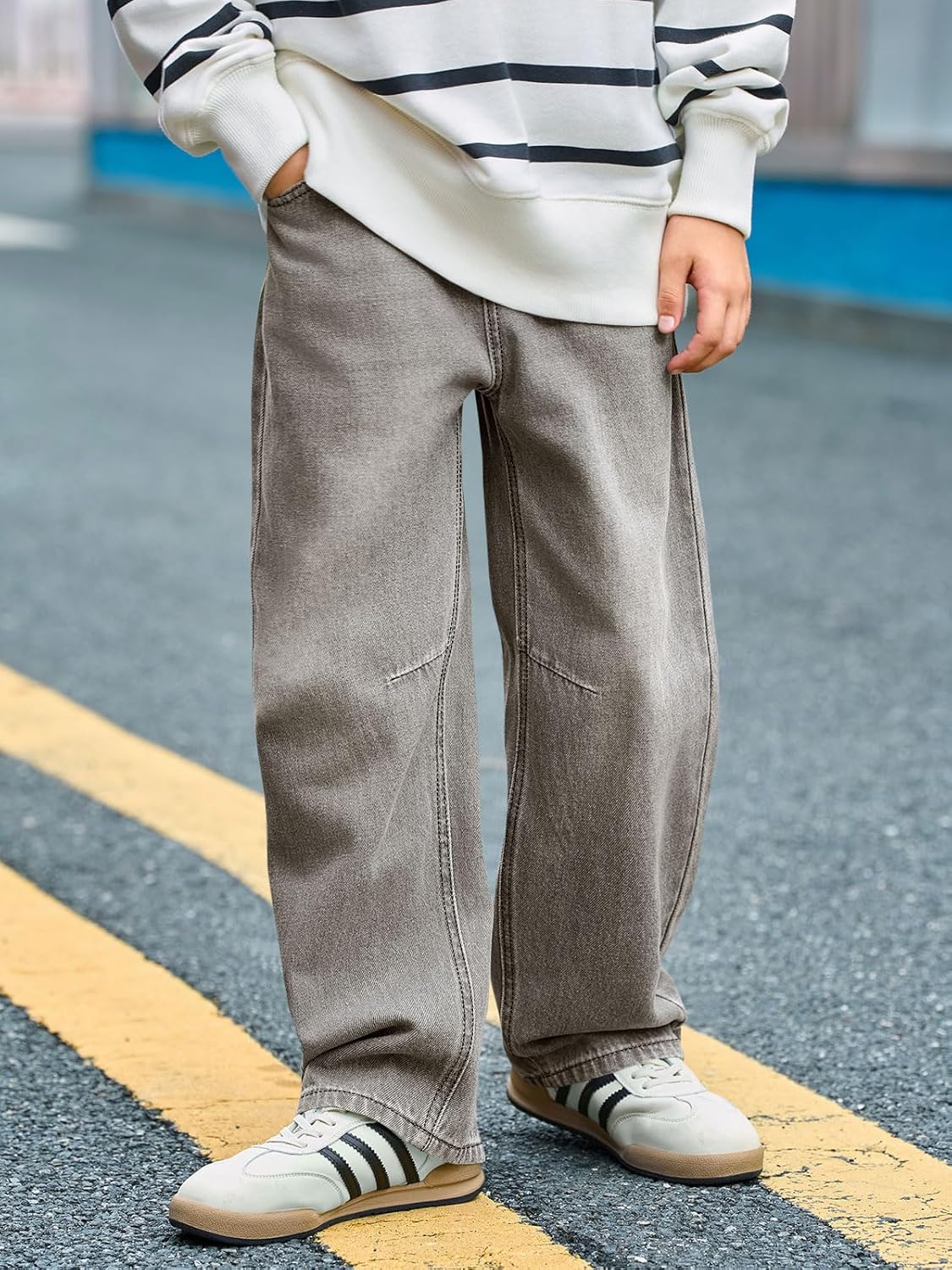 Haloumoning Boys Casual Straight Leg Baggy Jeans Kids Elastic Waist Loose Denim Pants with Pockets 5-14 Years - Image 2