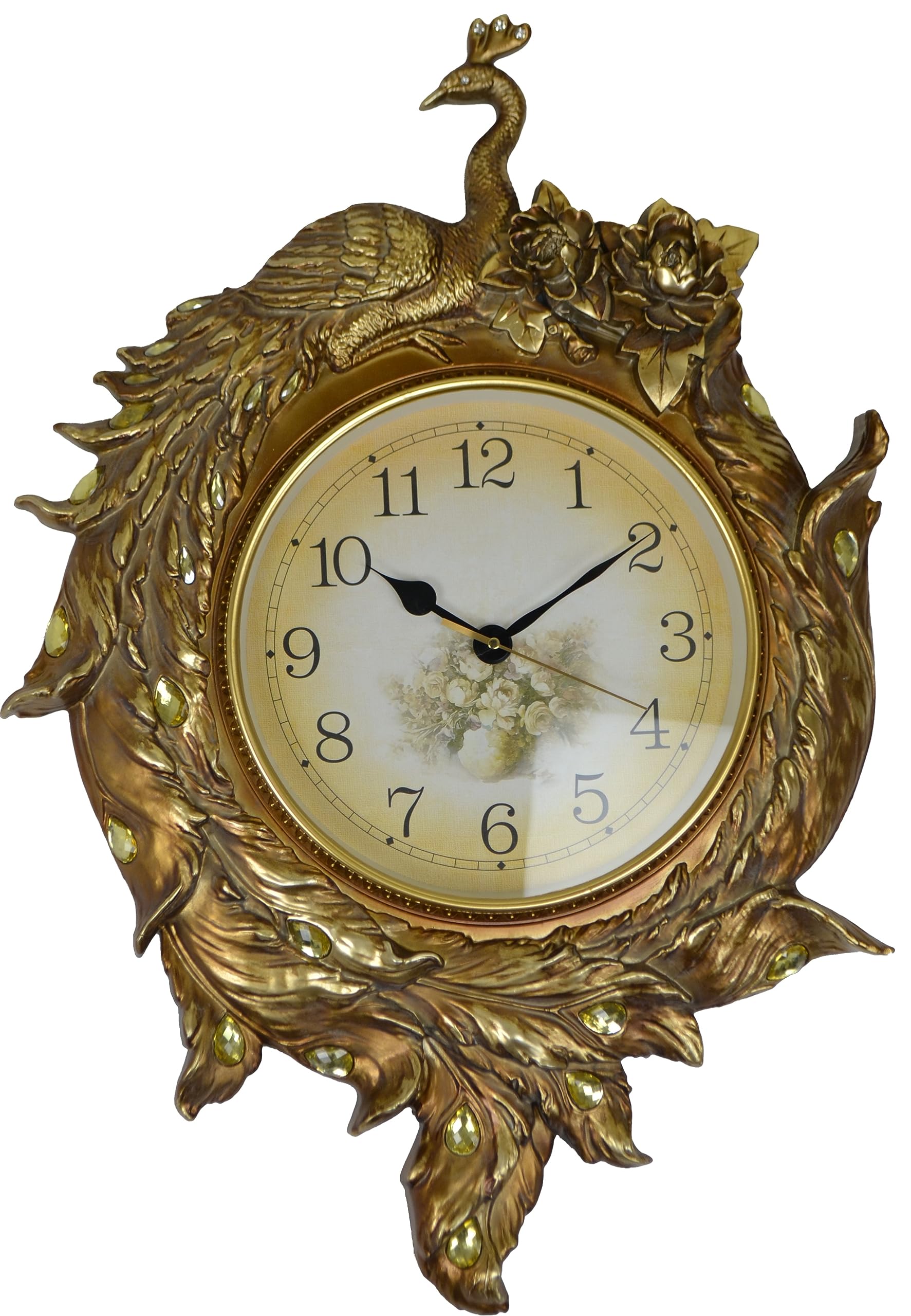 Gold Ornate Peacock Wall Clock