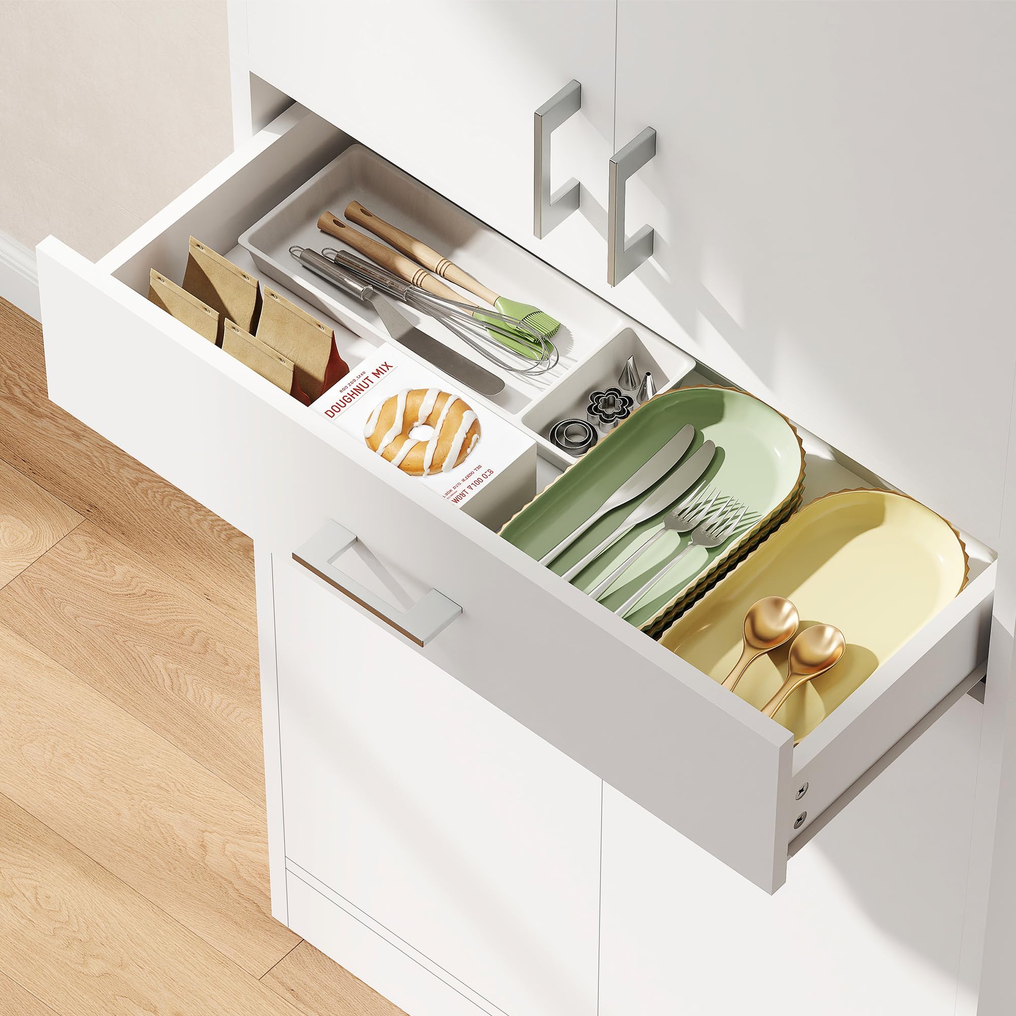 HOMCOM Credenza Cucina Alta, Mobile Dispensa con 2 Armadietti e Cassetto Grande, Mobile Cucina con Ripiani Regolabili, per Sala da Pranzo, Soggiorno, Salotto, 70.8x34x180 cm, Bianco