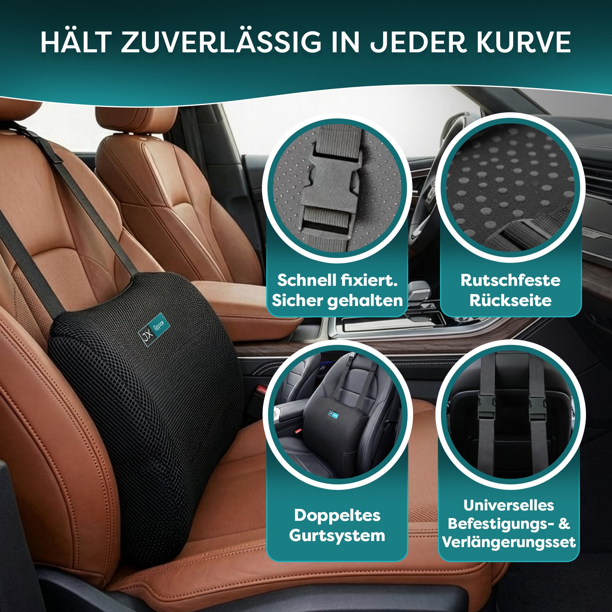 Rückenkissen – Ergonomische Lordosenstütze aus Memory Foam – Für mehr Sitzkomfort zuhause, im Büro & unterwegs –Schwarz- Auto Version