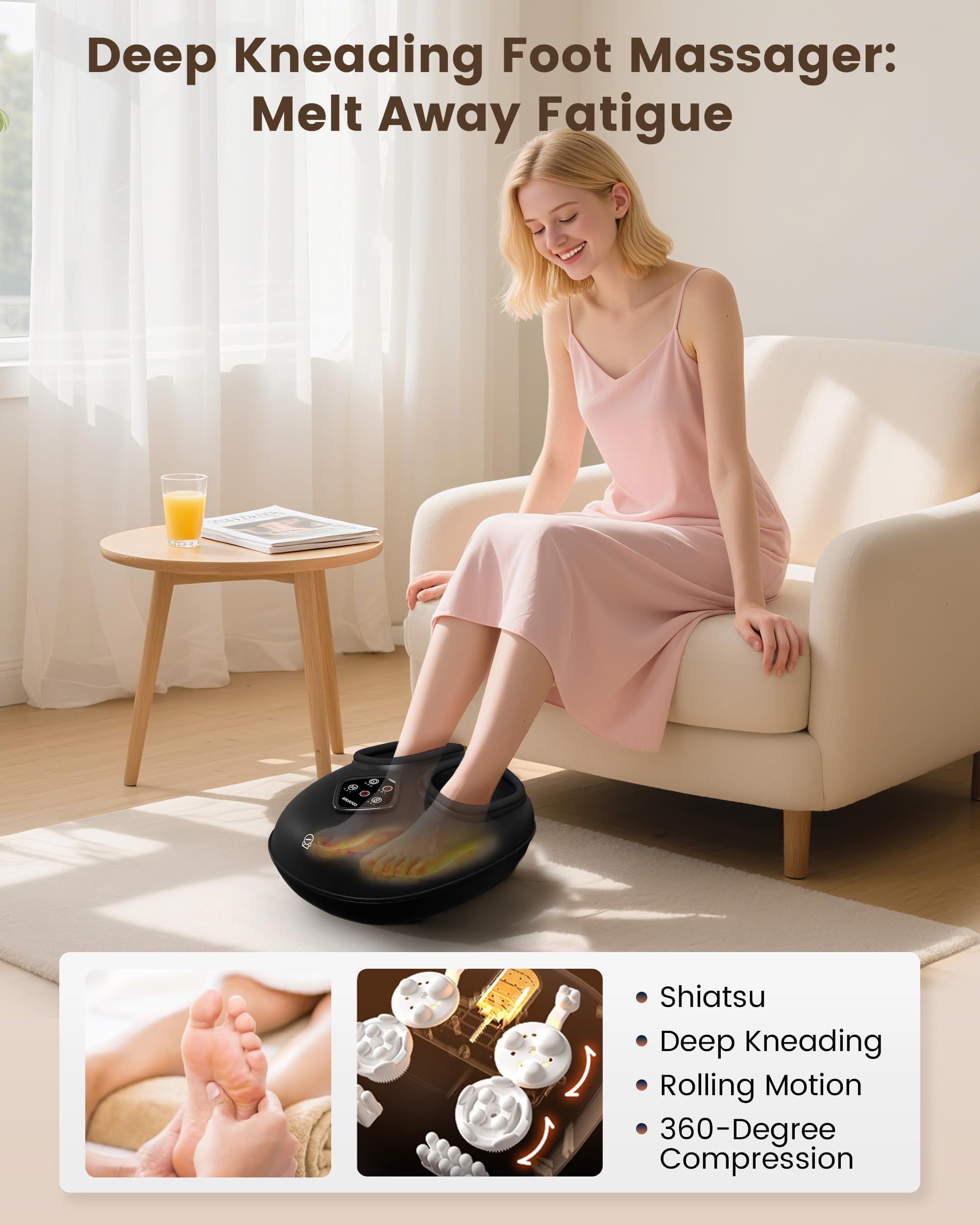 COMFIER Shiatsu - Masajeador de pies con calor, máquina de masaje 4 en 1, compresión, amasamiento, balanceo y calentamiento, pie extra grande que se adapta hasta la talla 14, regalos de cumpleaños