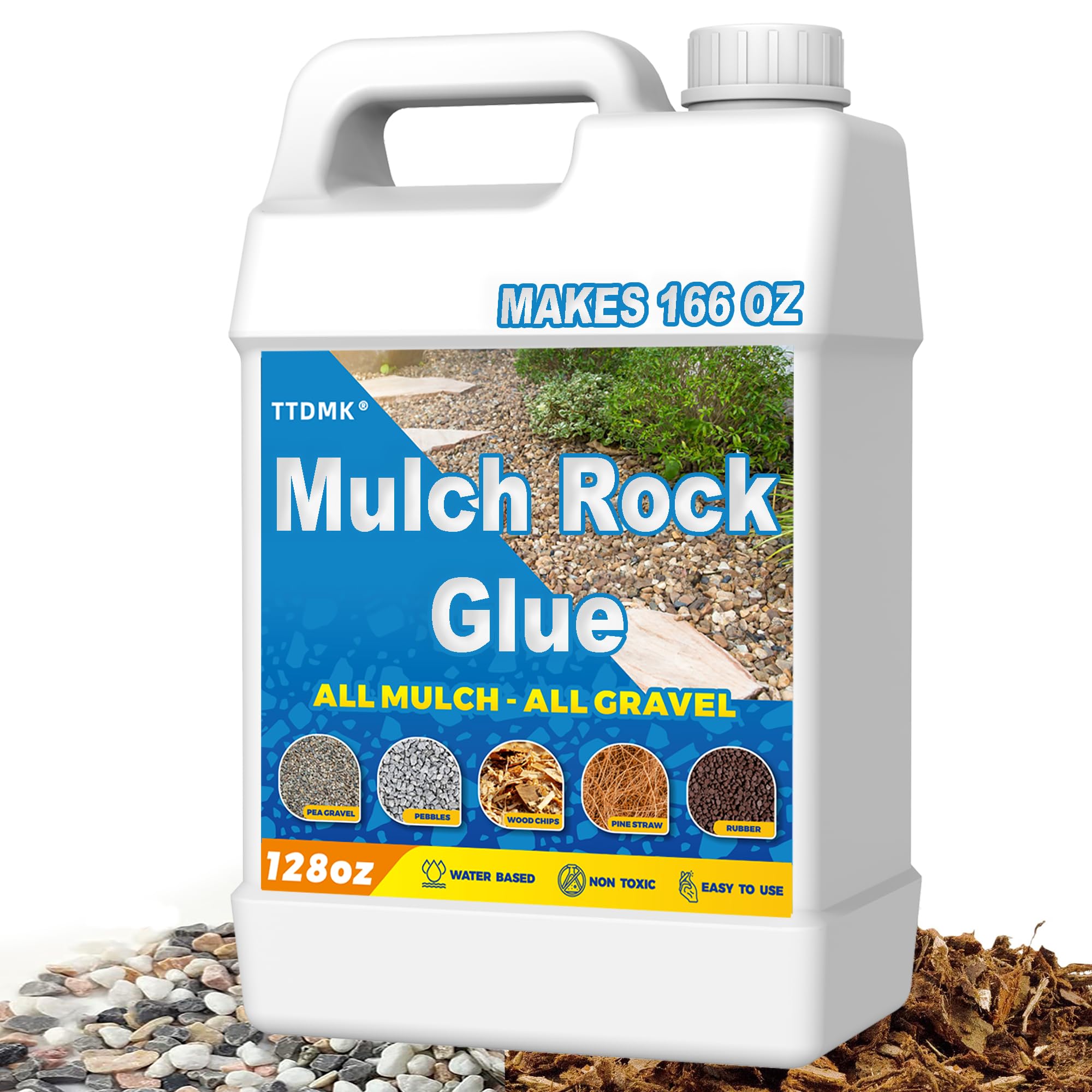 Make 166oz Rock Glue for Landscaping, Concentrated Mulch Glue, Gravel Binder for Pea Gravel, Bark, Waterproof Clear Outdoor Mulch Anchor, Stone Stabilizer for Paths, Patios, Driveways & Garden Border