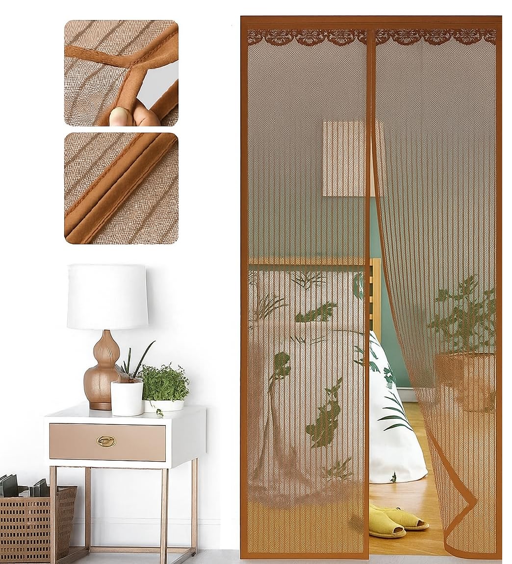 Magnetic Mosquito Net Curtain for Doors with Magnet Auto-Closing Insect Screen Mosquito Net Door Mesh to Keep Mosquitoes Out (210 * 100 cm-Brown)-image-33