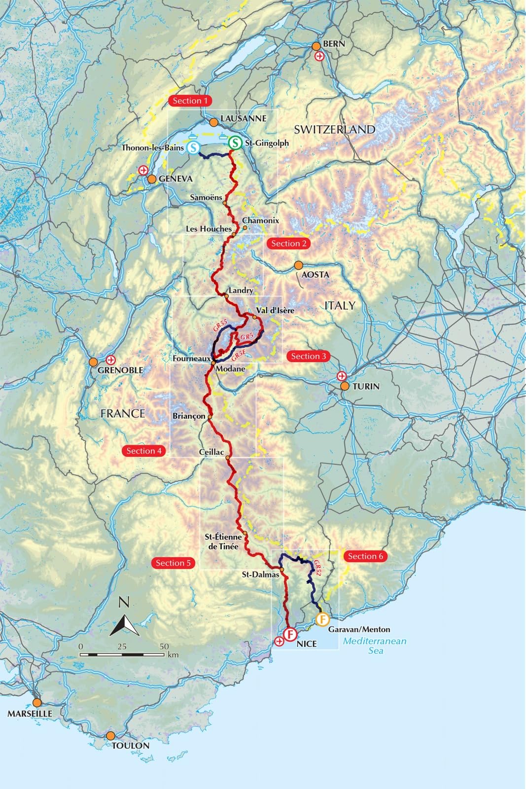 The GR5 trail: Through the french Alps: From Lake Geneva to Nice, Including Gr52 to Menton