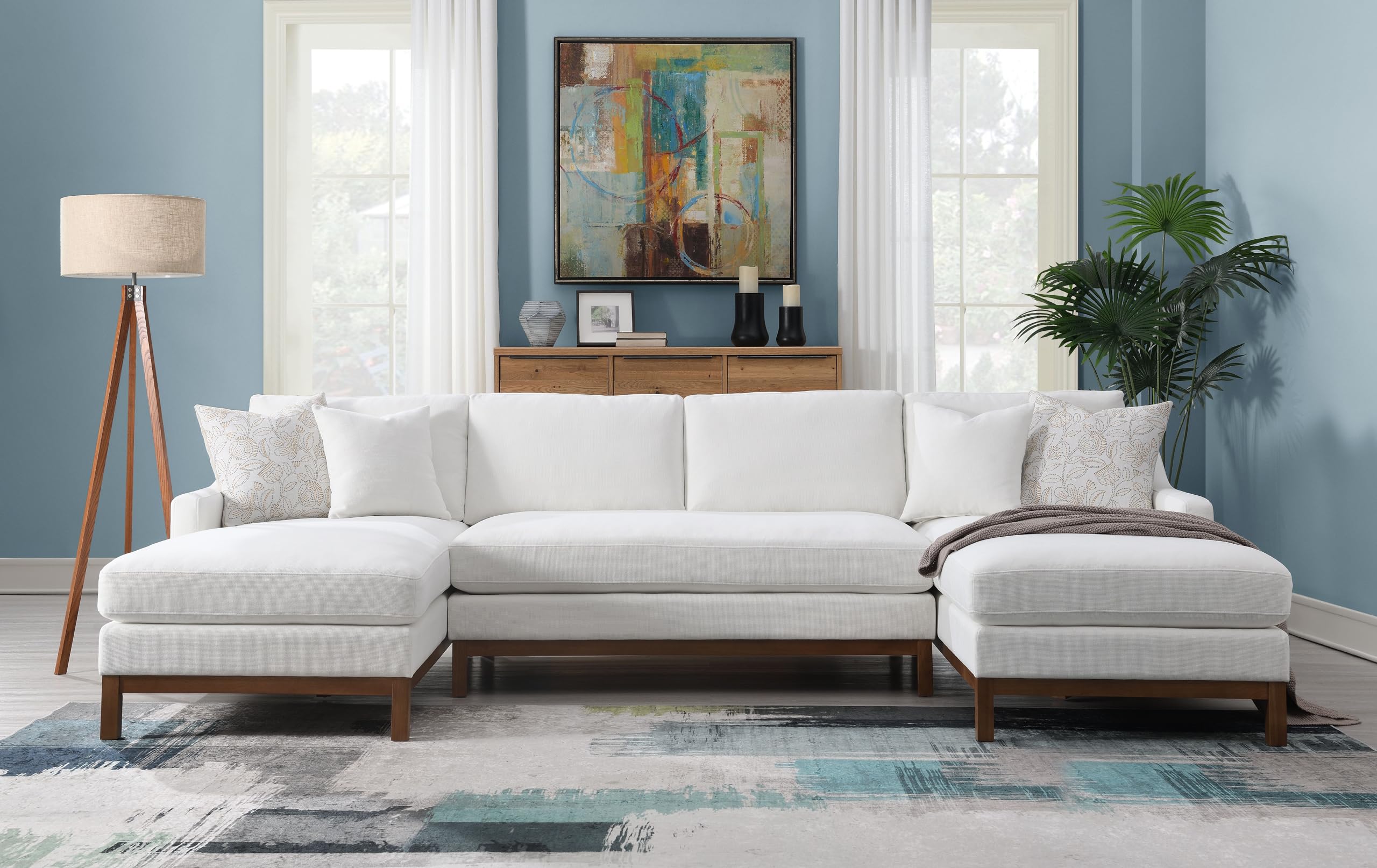 Valiant Ivory Chenille Sectional Sofa W 4 Pillows