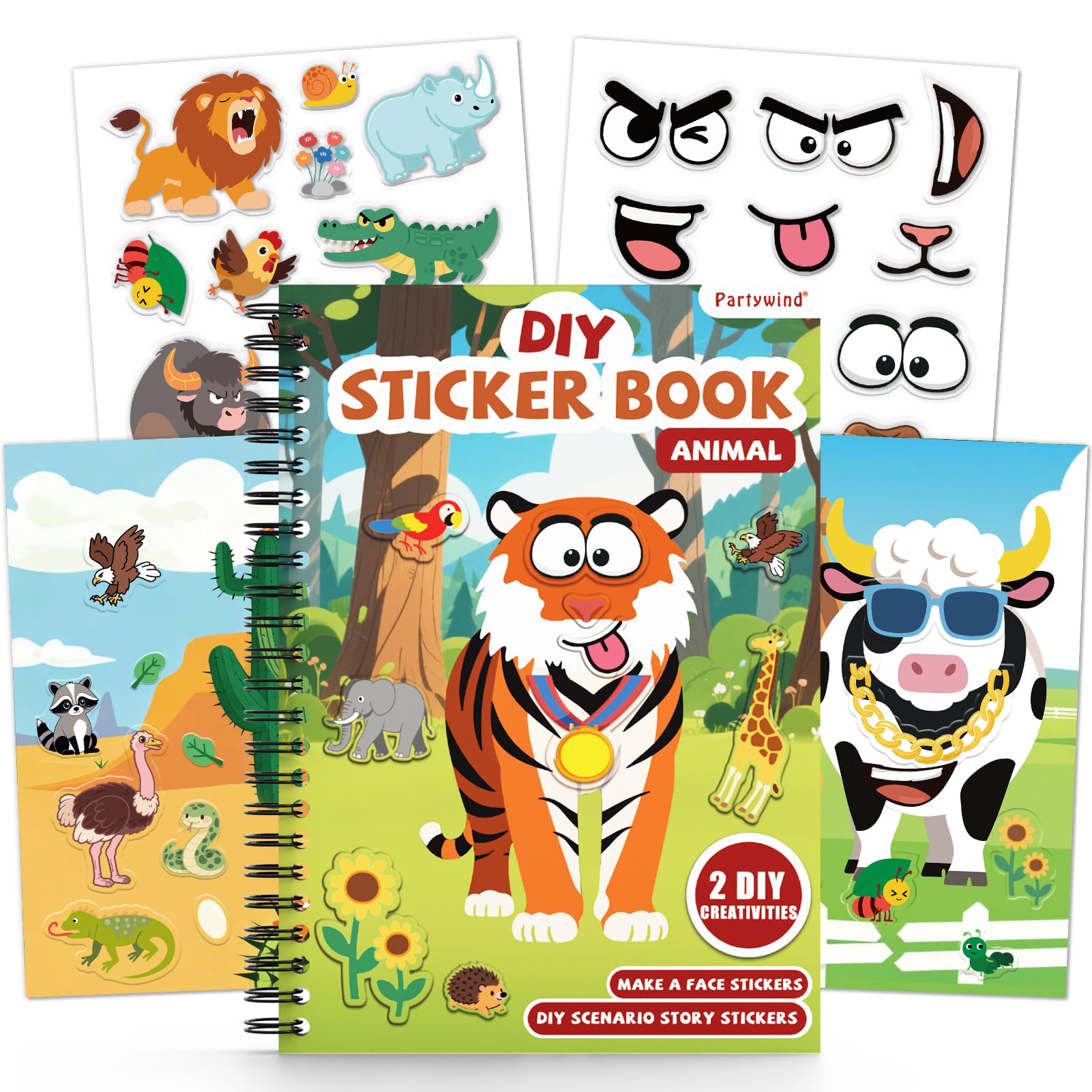Libro de calcomanías reutilizable de animales para niños pequeños, calcomanías de gelatina divertidas para hacer una cara, calcomanías lavables y hinchadas para niños, juguetes para niños, viajes en