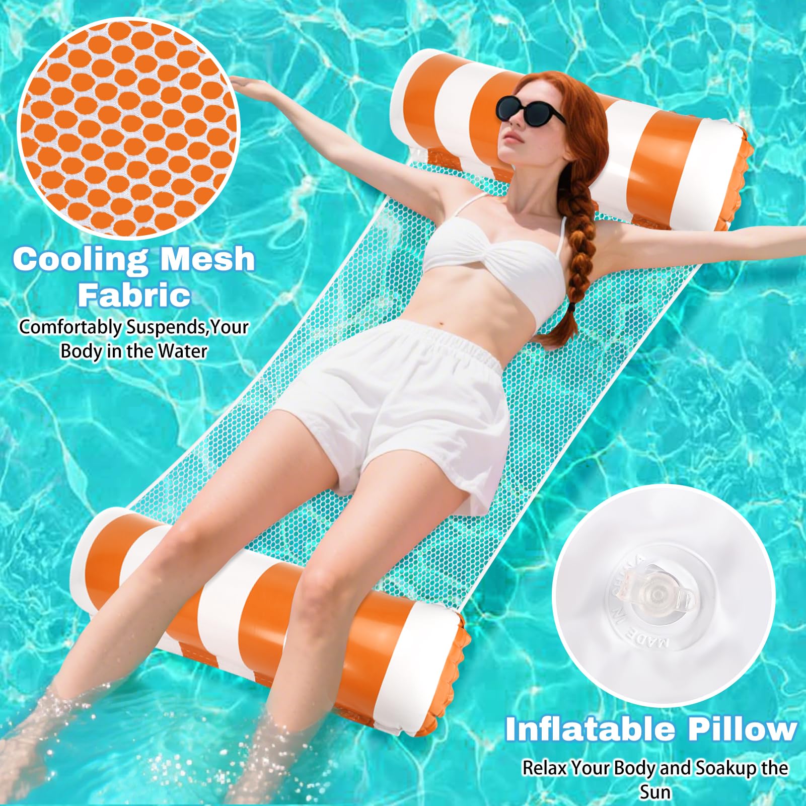 Hamac Gonflable Pour Piscine 2 Pièces - Matelas Flottant 4 En 1 (Hamac, Chaise, Radeau) - Taille 118x68 Cm - Supporte 125 Kg