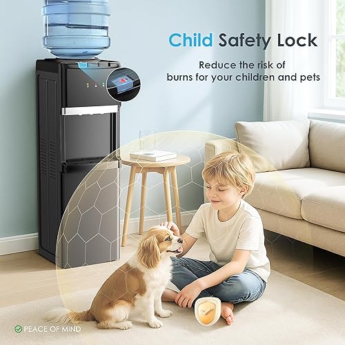 Miniatura 4 de Euhomy Enfriador de agua de carga superior para 5 galones, 3 ajustes de temperatura fríocalientecálido, bloqueo de seguridad para niños, dispensador