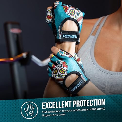 Miniatura 5 de Contraband Pink Label 5237  Guantes de levantamiento de pesas con calavera, para mujer, Serie Design (1 par), Verde, XS